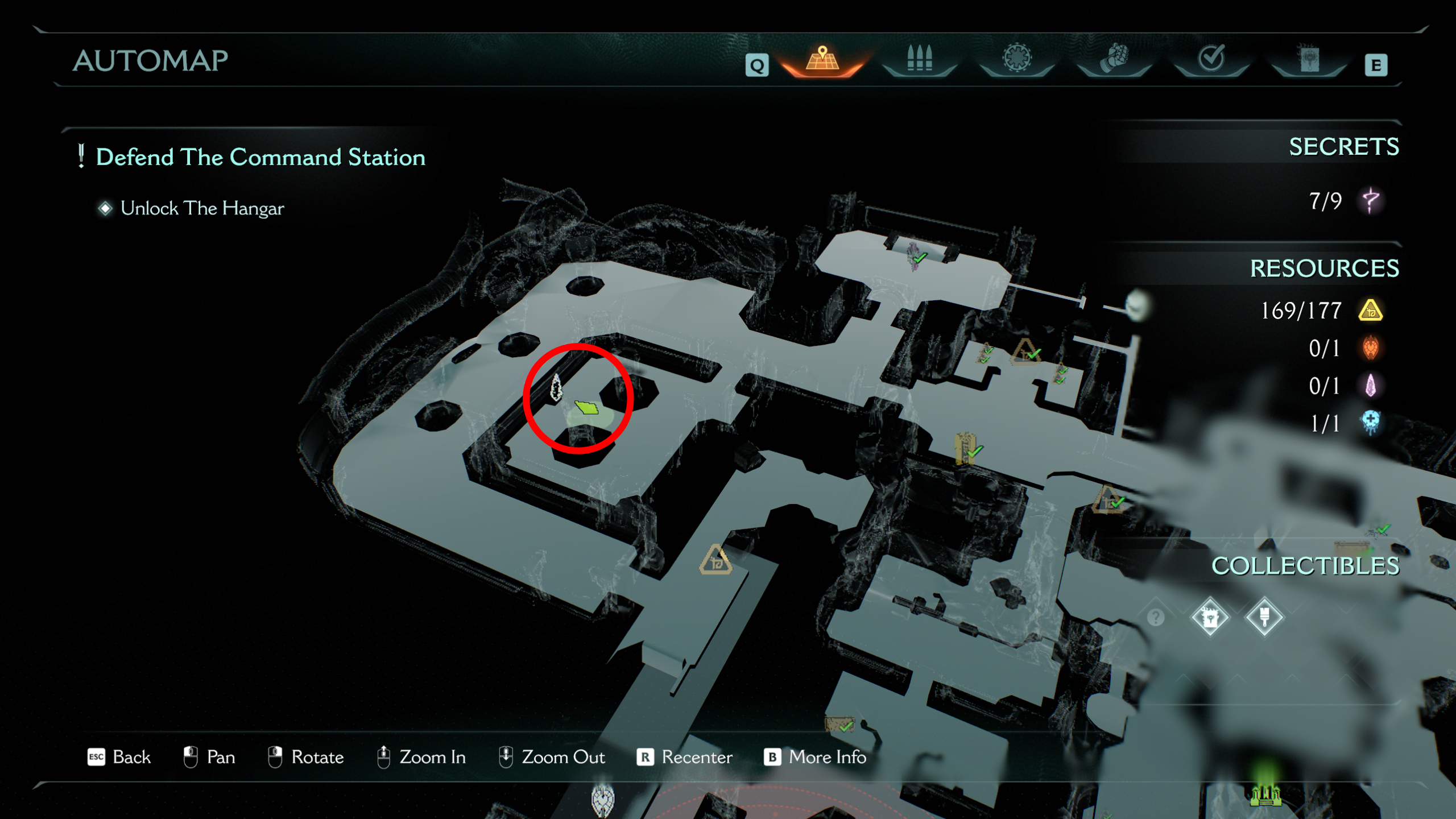 Doom: The Dark Ages Chapter 12 secrets - A map showing you where the wraithstone is in the Sentinel Command Station.