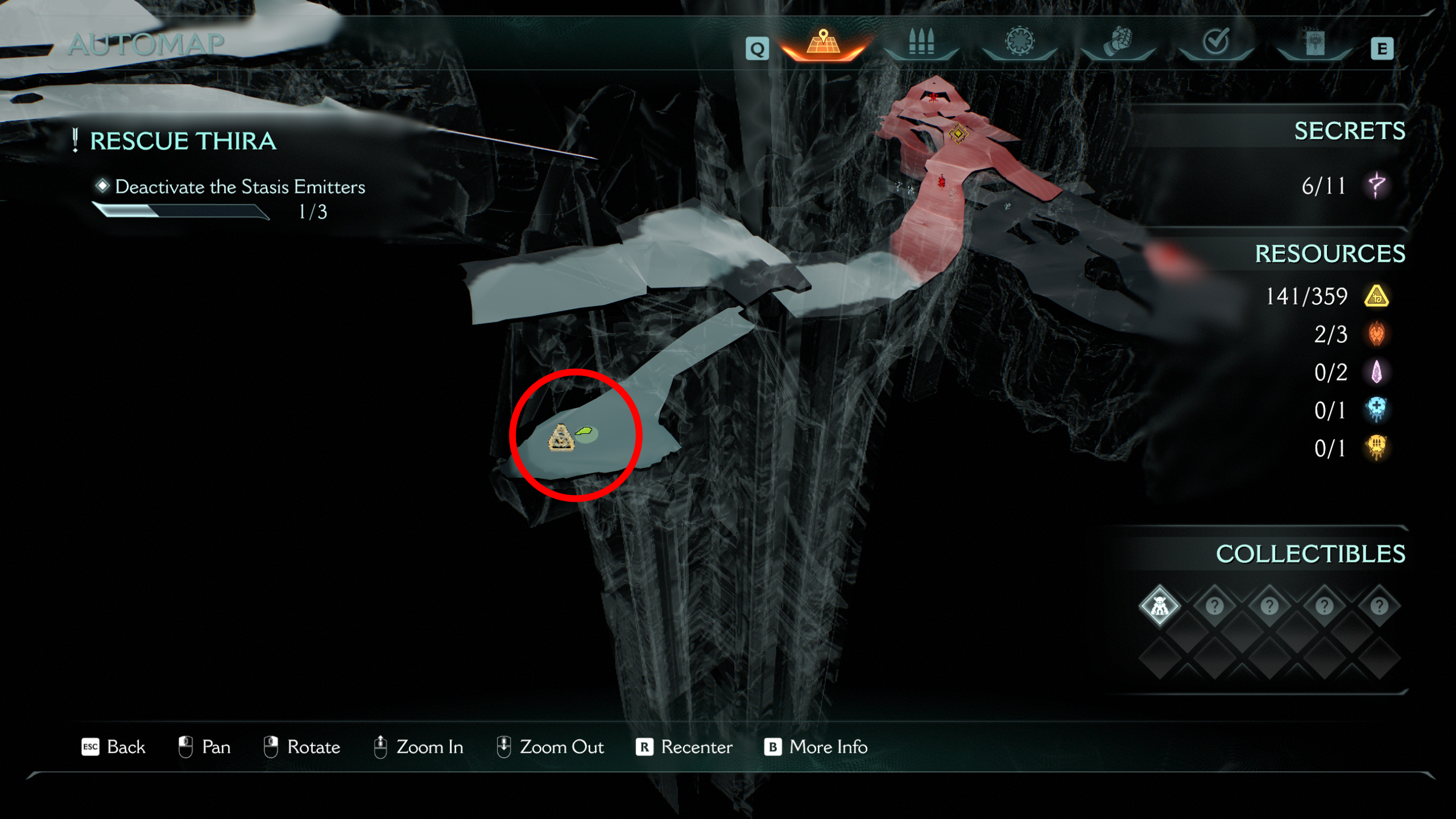 Doom: The Dark Ages Chapter 14 secrets - A map highlighting gold on a ledge hidden underneath another path.