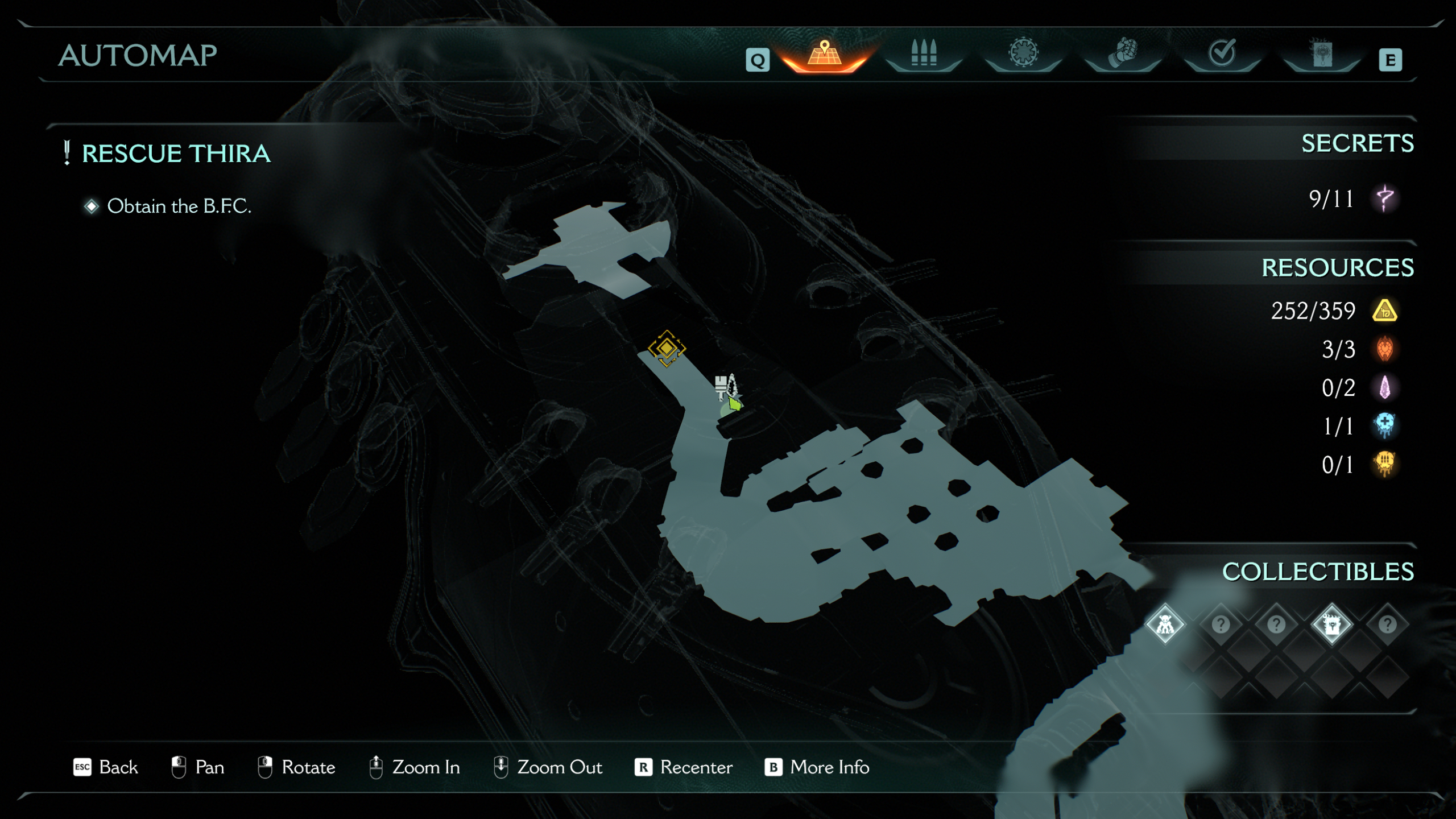 Doom: The Dark Ages Chapter 14 secrets - A weapon skin and wraithstone icon on a map.