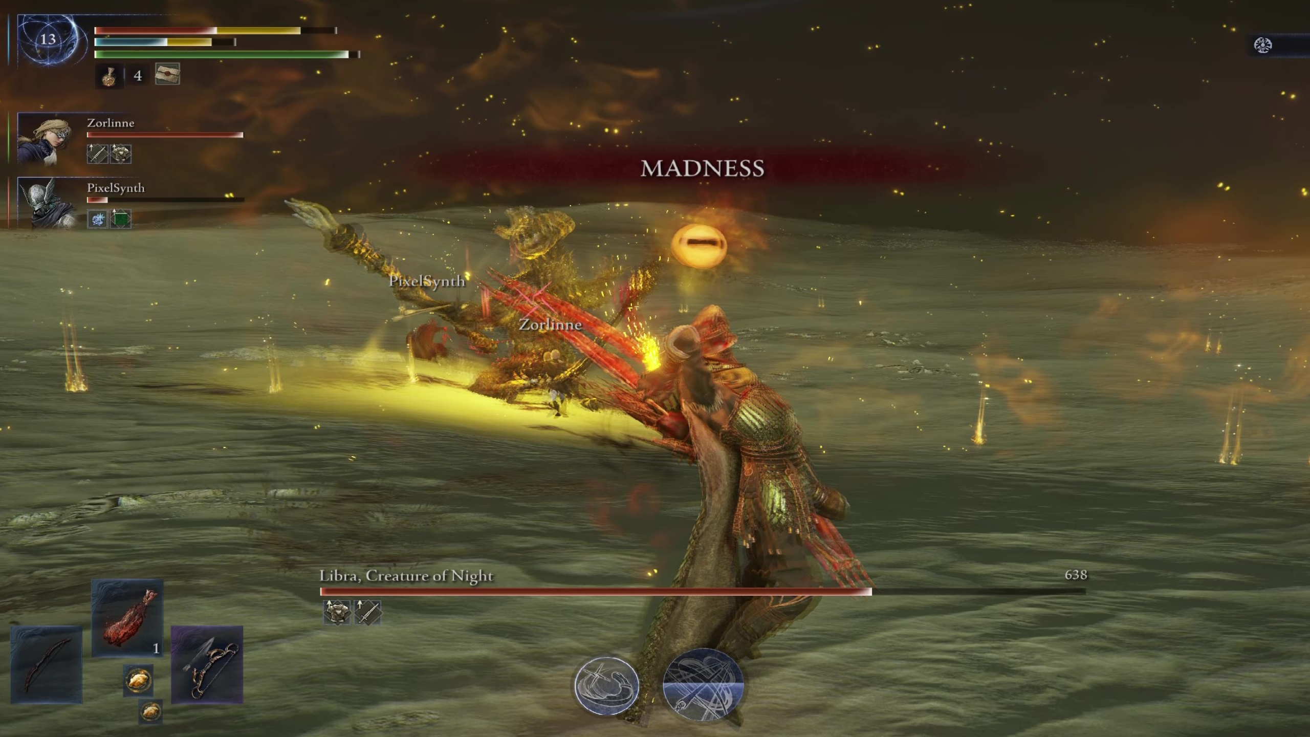 Elden Ring Nightreign Libra boss Equilibrious Beast guide: Ironeye shrieking in pain after being afflicted with madness.