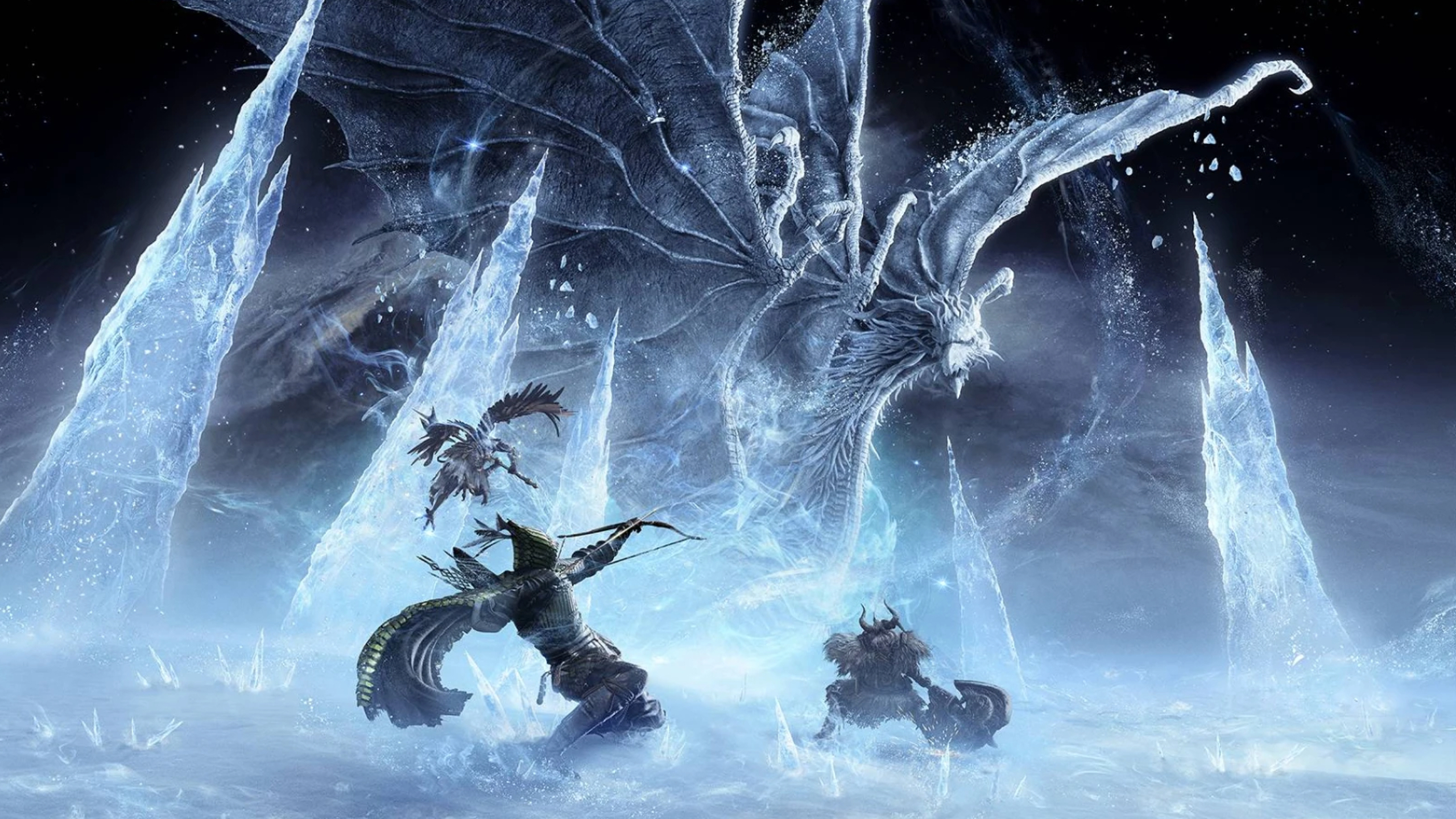 Elden Ring Nightreign Caligo boss guide: Key art of Caligo attacking a group of Nightfarers with ice pillar attacks.