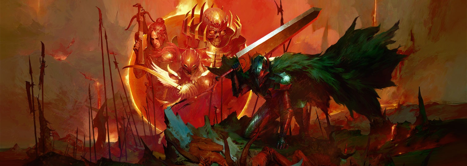 Promotional art for the Diablo 4/Diablo Immortal limited-time crossover with Berserk, featuring a mosaic of characters inspired by Berserk. Promotional art for the Diablo 4/Diablo Immortal limited-time crossover with Berserk, featuring a mosaic of characters inspired by Berserk.