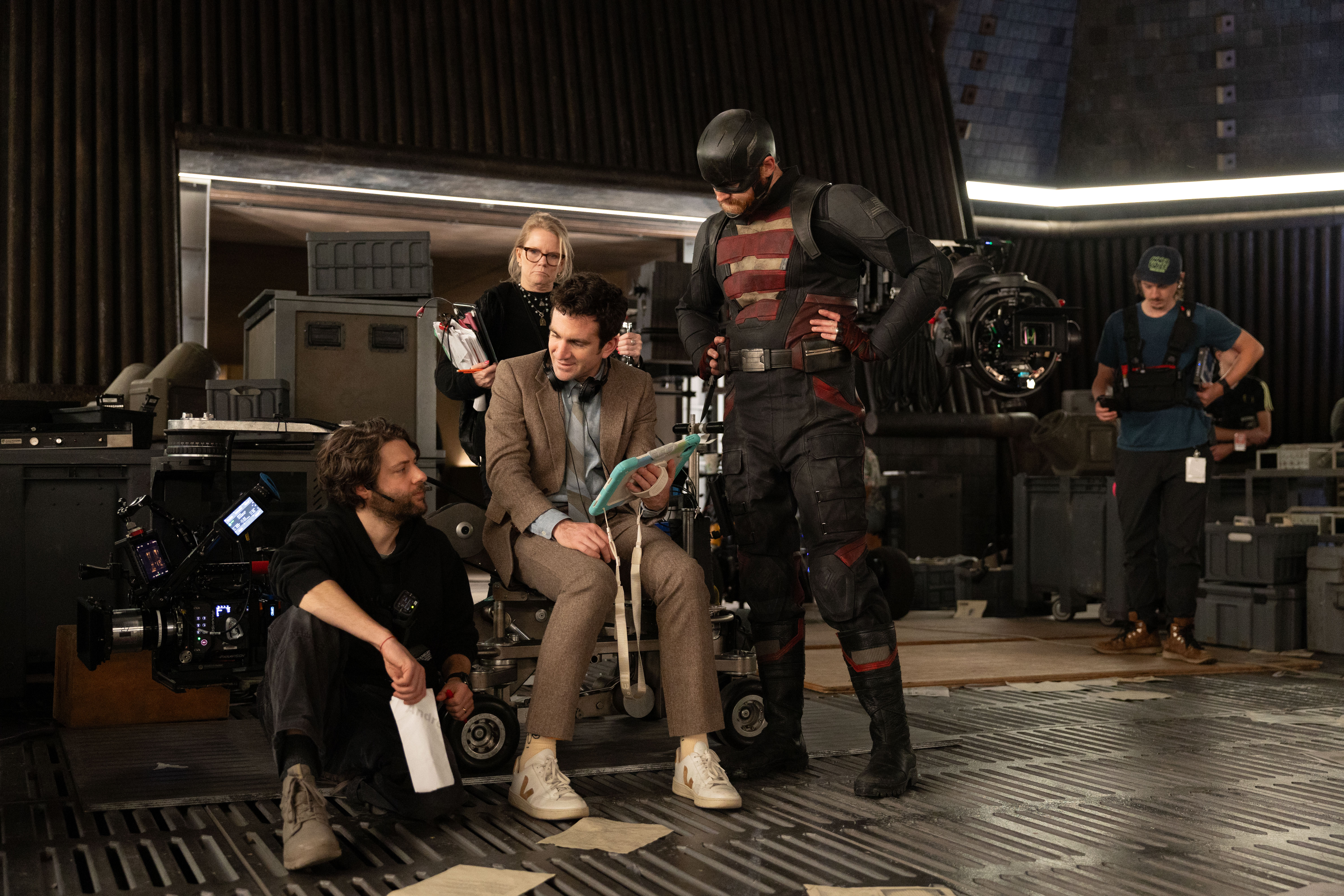 Director Jake Schreier gives notes to Wyatt Russell on the set of Thunderbolts* Director Jake Schreier gives notes to Wyatt Russell on the set of Thunderbolts*