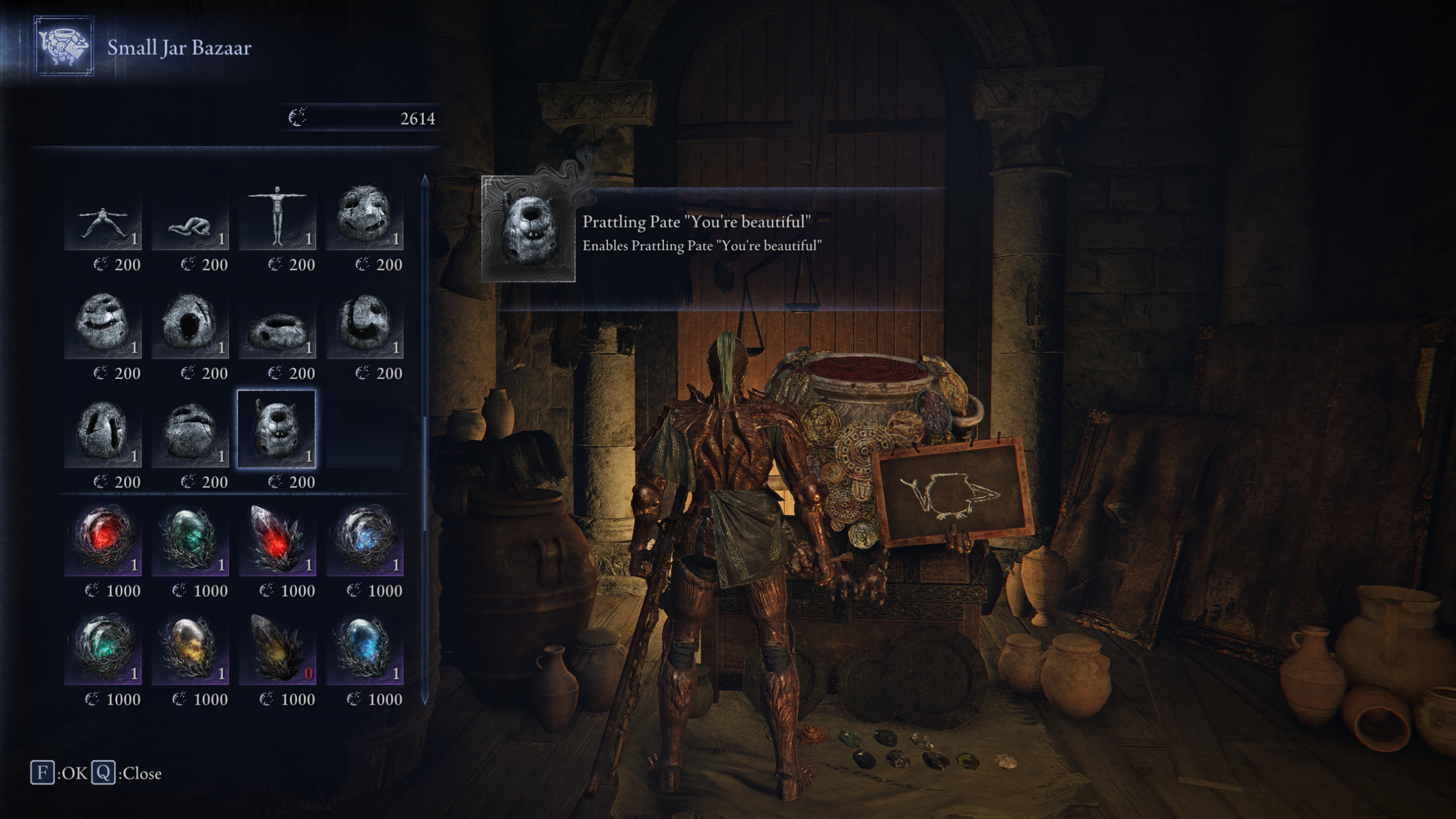 Elden Ring Nightreign how to emote: The Small Jar Bazaar shop inventory, where you can buy emotes and so on.