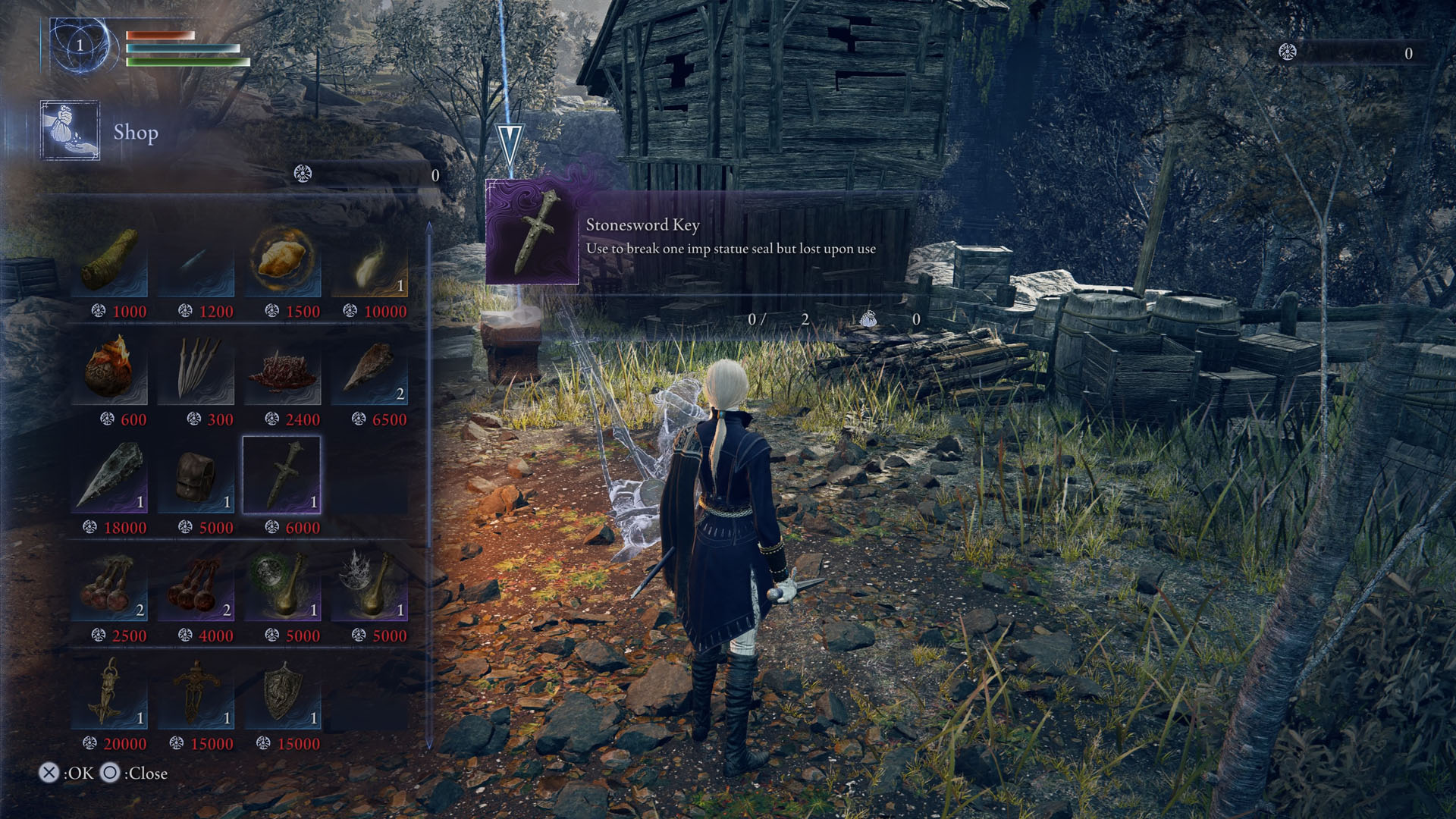 An Elden Ring Nightreign screenshot showing the items a merchant is selling and the price of a Stonesword Key An Elden Ring Nightreign screenshot showing the items a merchant is selling and the price of a Stonesword Key