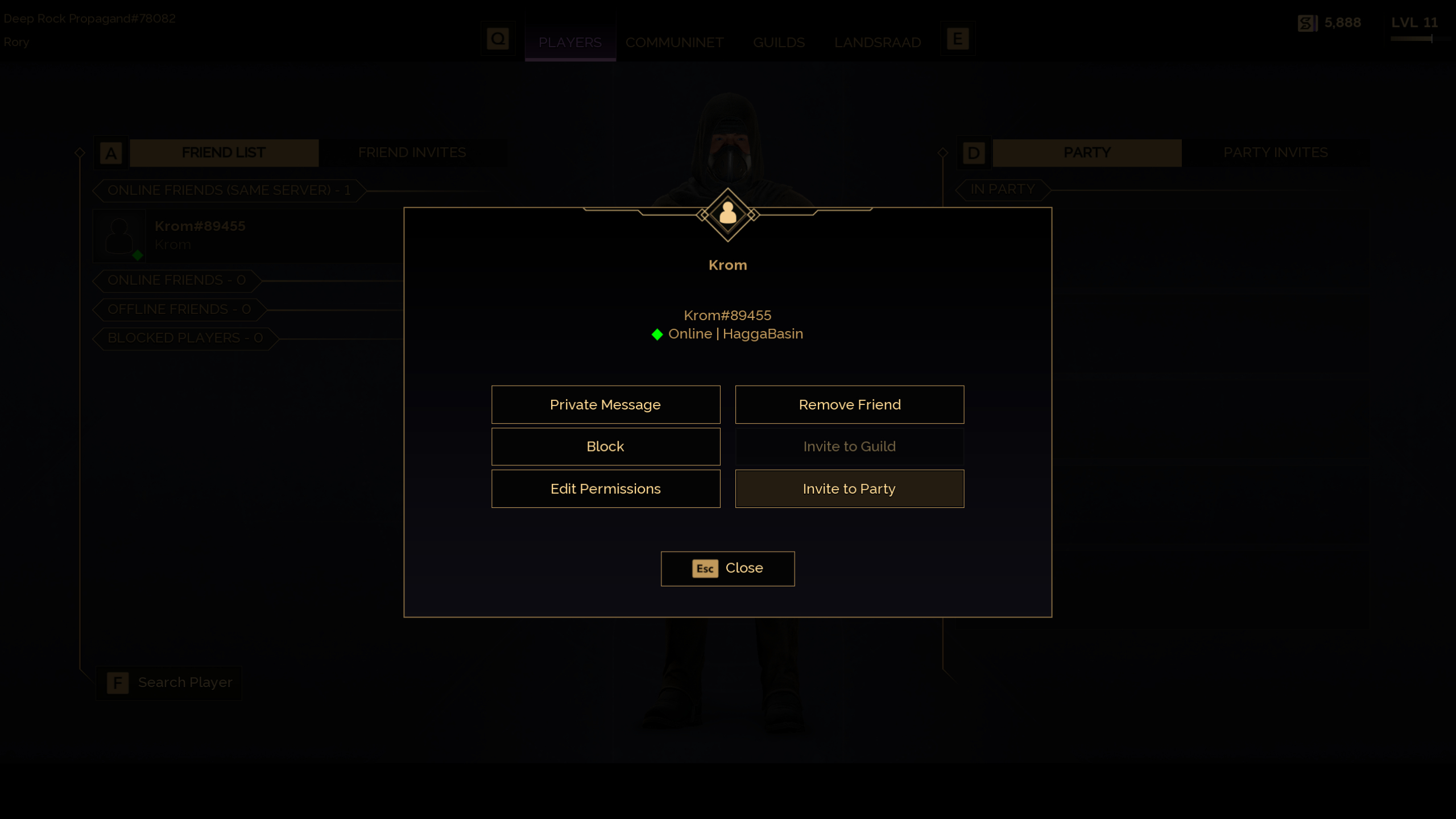 Dune: Awakening multiplayer - Inviting a player to the party.