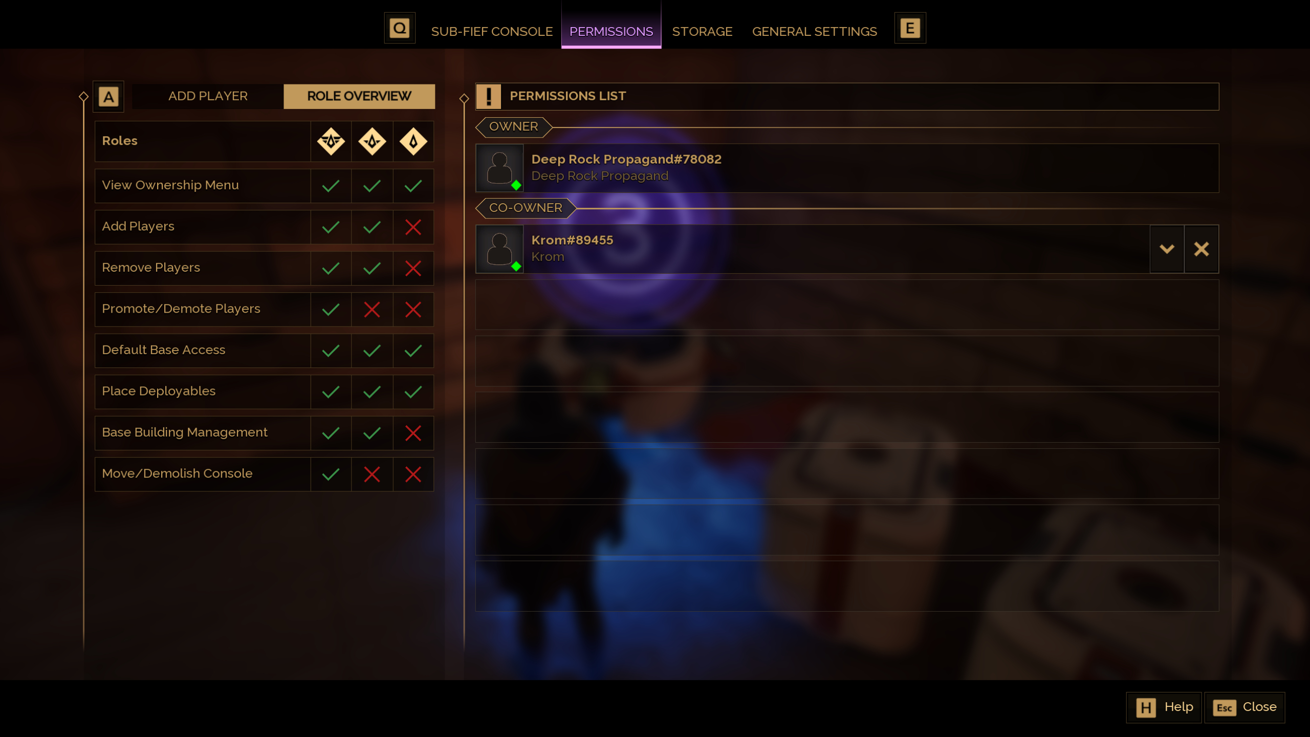 Dune: Awakening multiplayer - An overview of the role and permissions screen in multiplayer.