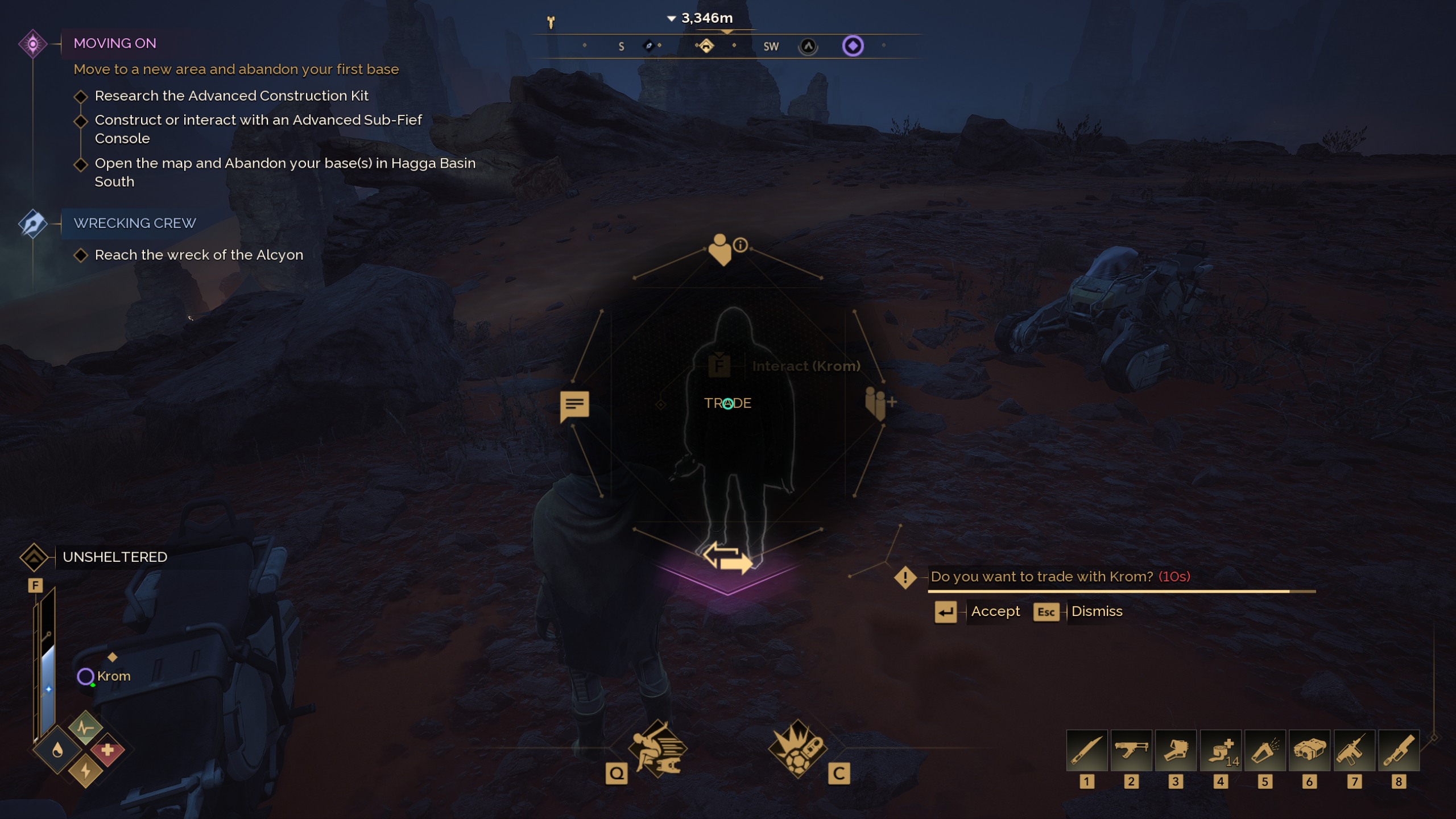 Dune: Awakening trading - The radial wheel to trade with another player.