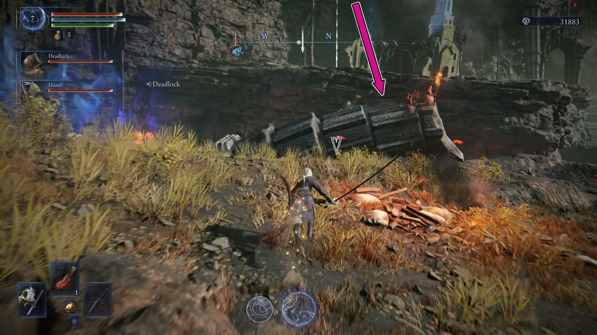 An Elden Ring Nightreign screenshot showing the Duchess character walking toward a group of enemies. An Elden Ring Nightreign screenshot showing the Duchess character walking toward a group of enemies.