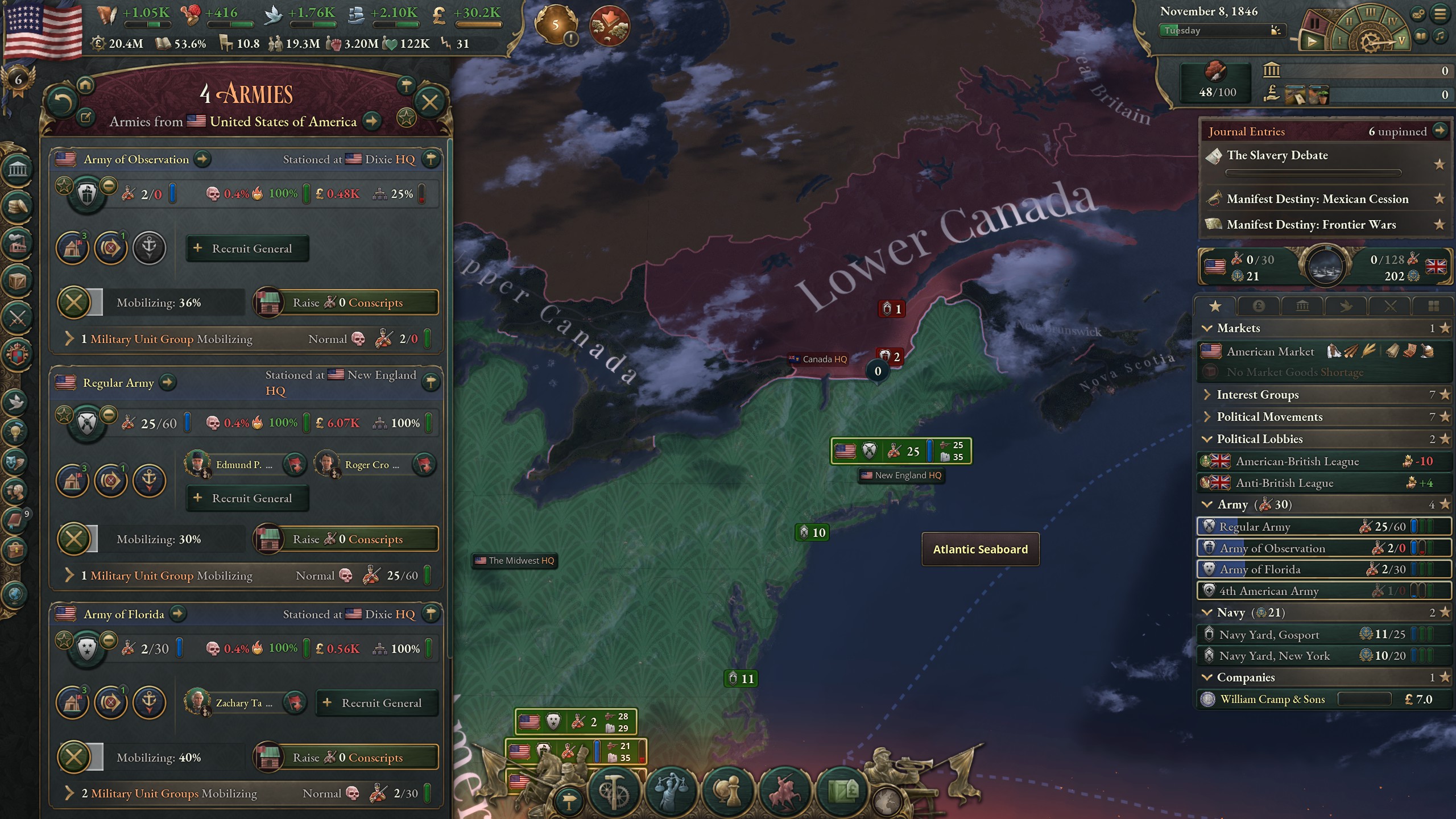 American troops mass on the Canadian border.