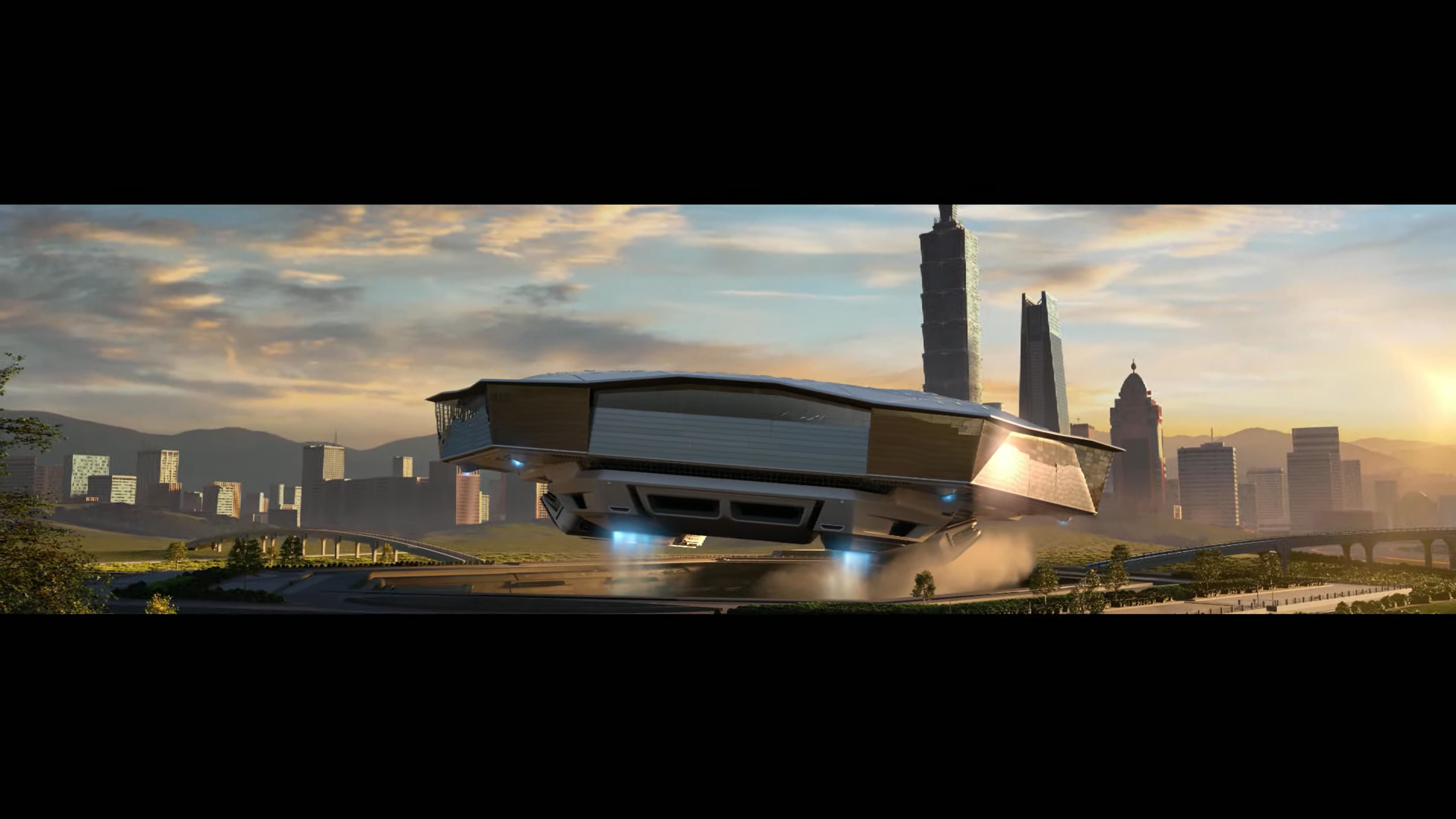 Various shots of Nvidia's office building appearing as a spaceship in Jensen Huang's Computex 2025 keynote
