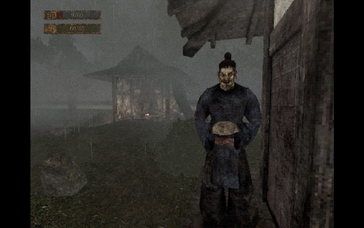 An image from Labyrinth of the Demon King showing a talisman merchant in a misty green clearing