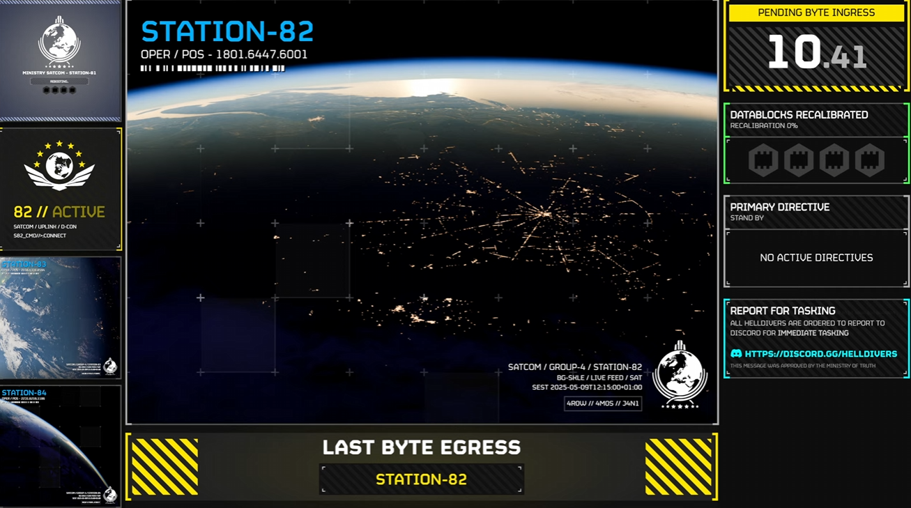 Station-82 in Helldivers 2, looking at Super Earth from orbit.