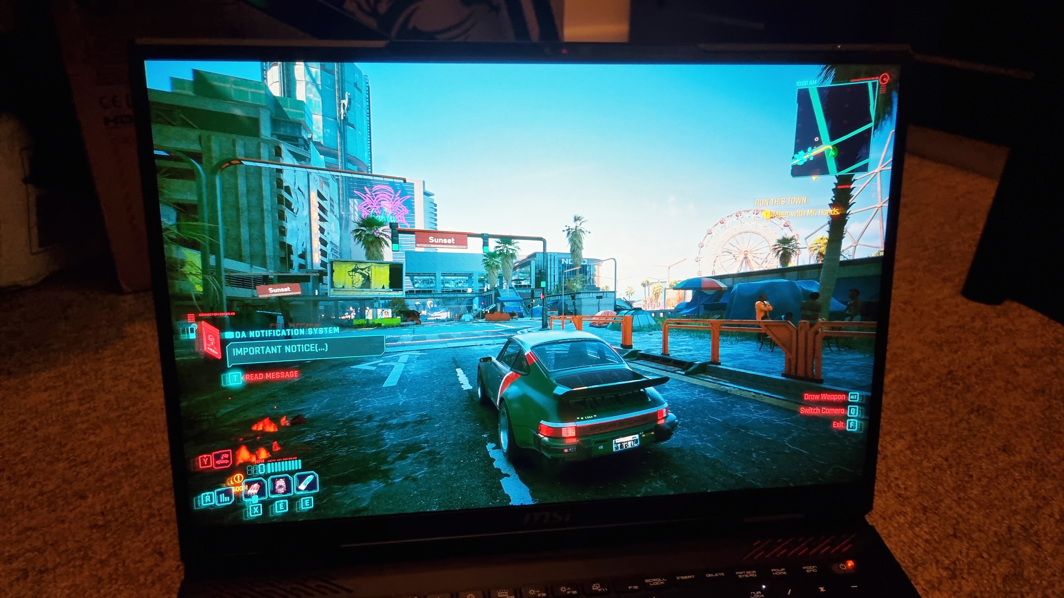 Cyberpunk 2077 being on the Micro-LED display of the MSI Raider 18 HX AI A2XW