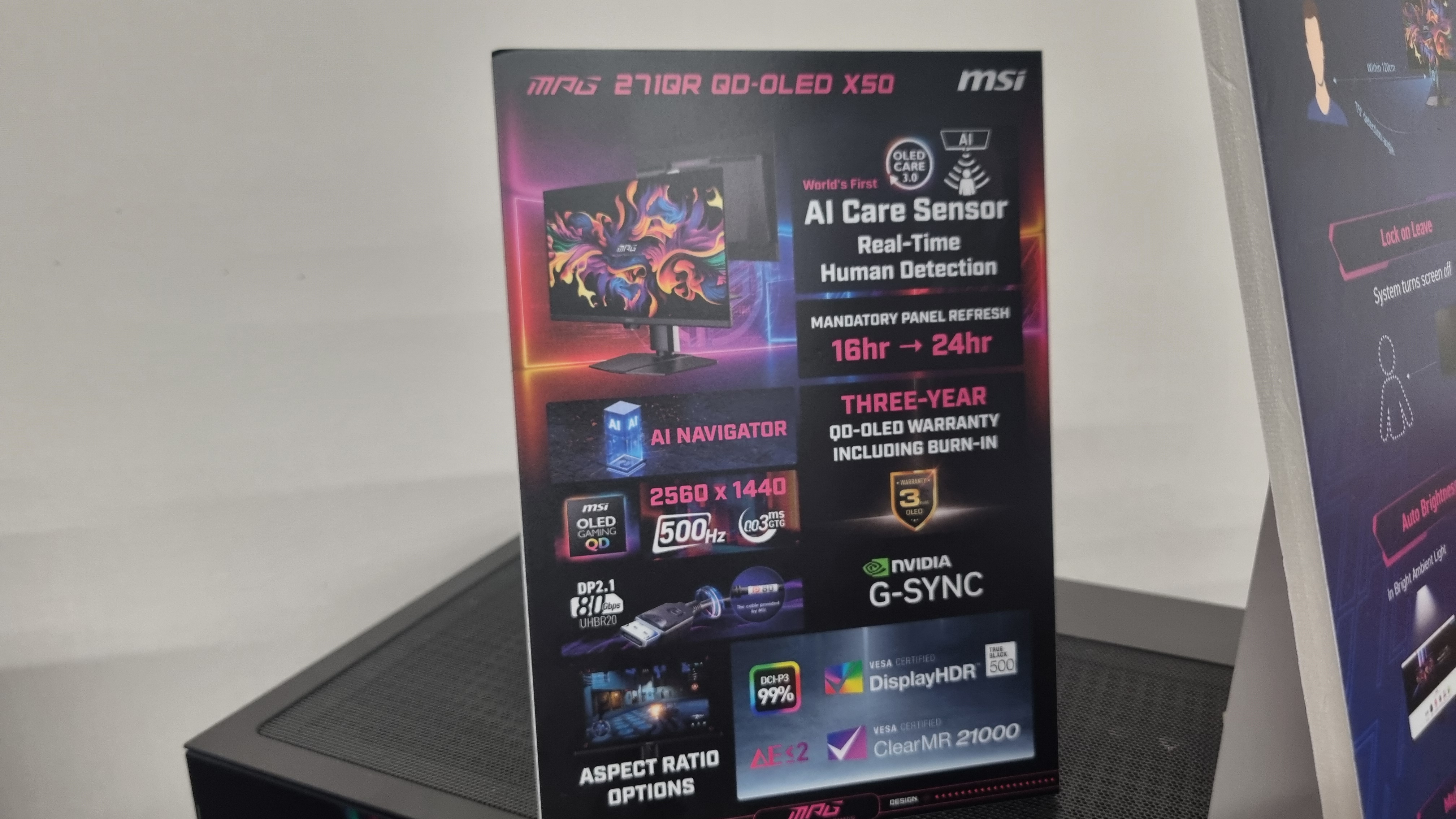 The specs card of the MSI MPG 271QR QD-OLED X50