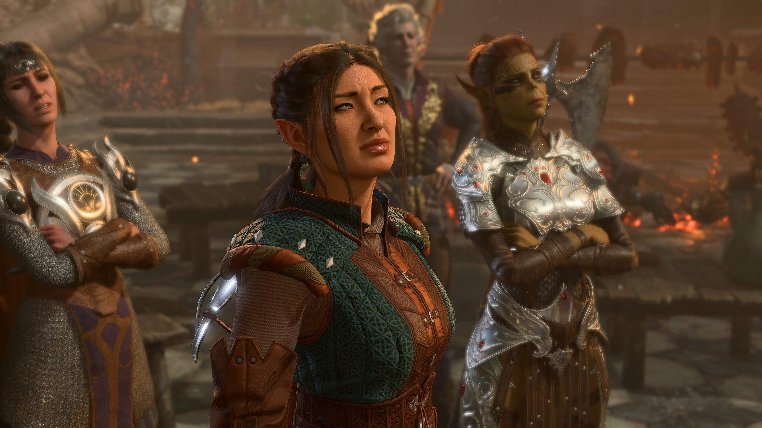 A horrifically basic half-wood elf with black-brown braids and fair skin in Baldur's Gate 3.