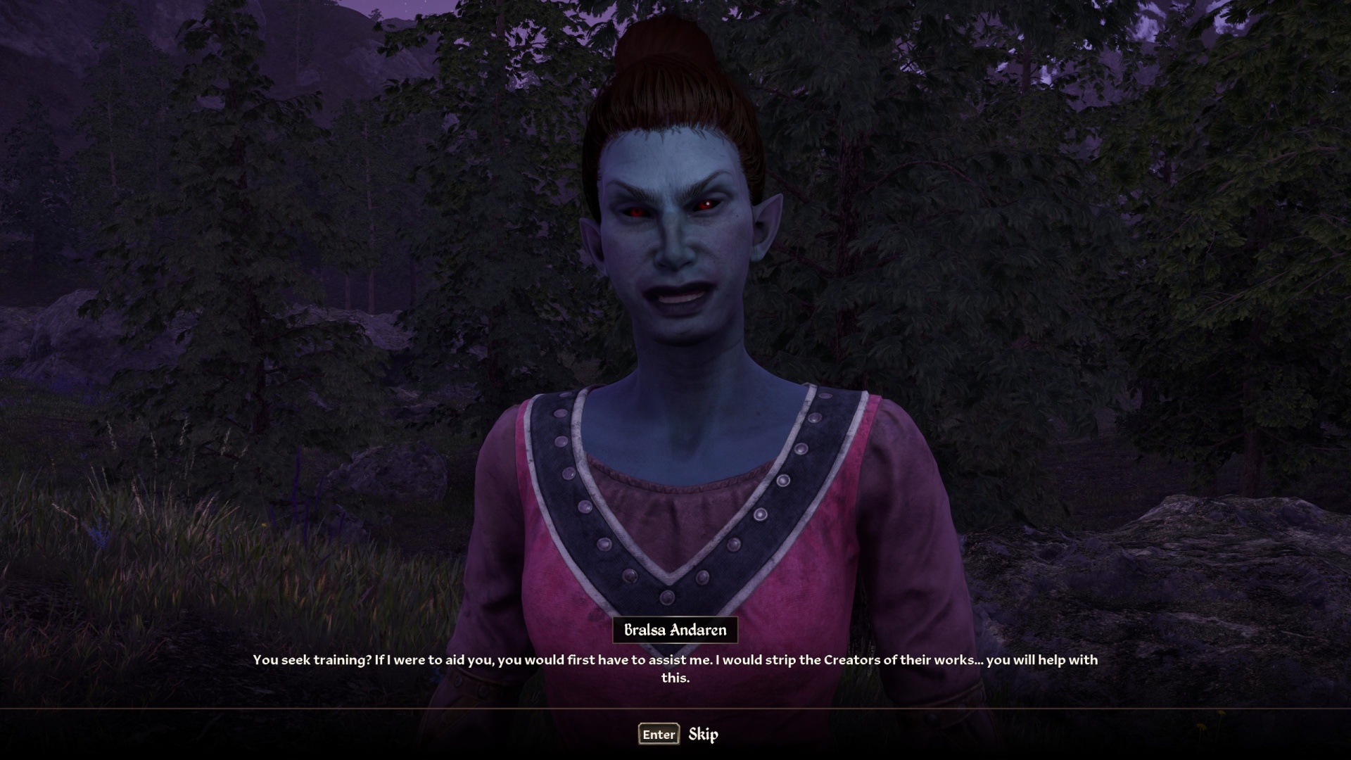 An Oblivion Remastered Trainer agreeing to take you for lessons and train.