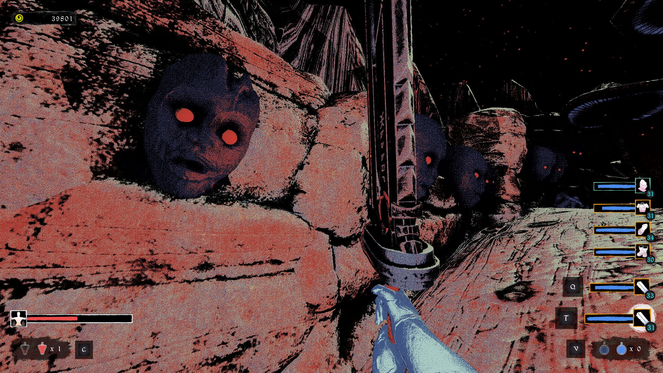 looking up at wall with freeky guy staring out