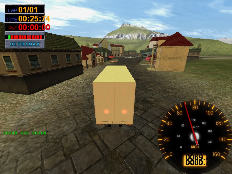 Racing through a town.