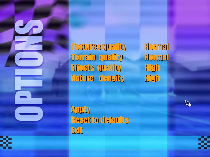 The Big Rigs settings menu.