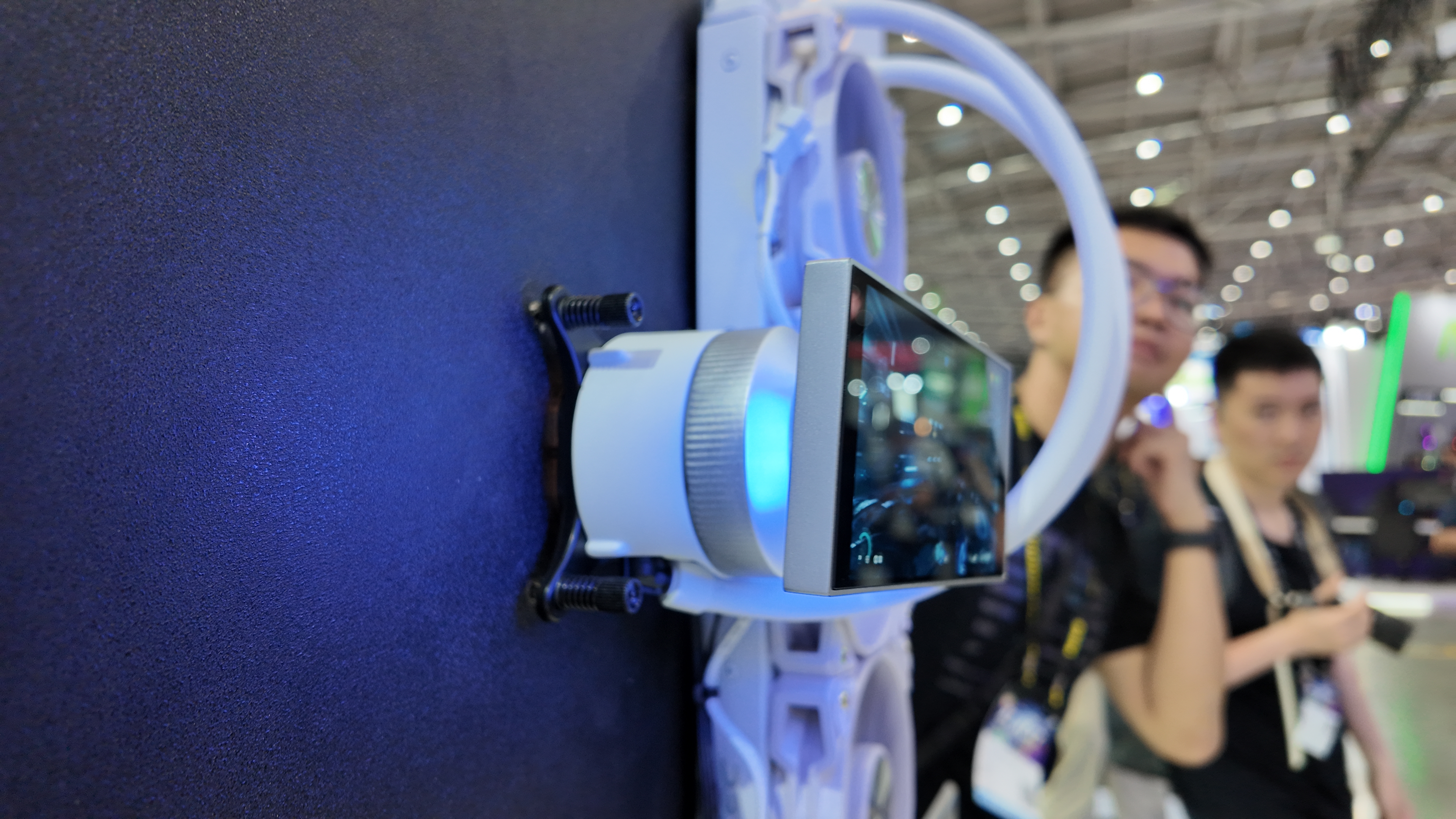 The Antec Vortex View prototype liquid cooler on display at Antec's booth at Computex 2025.