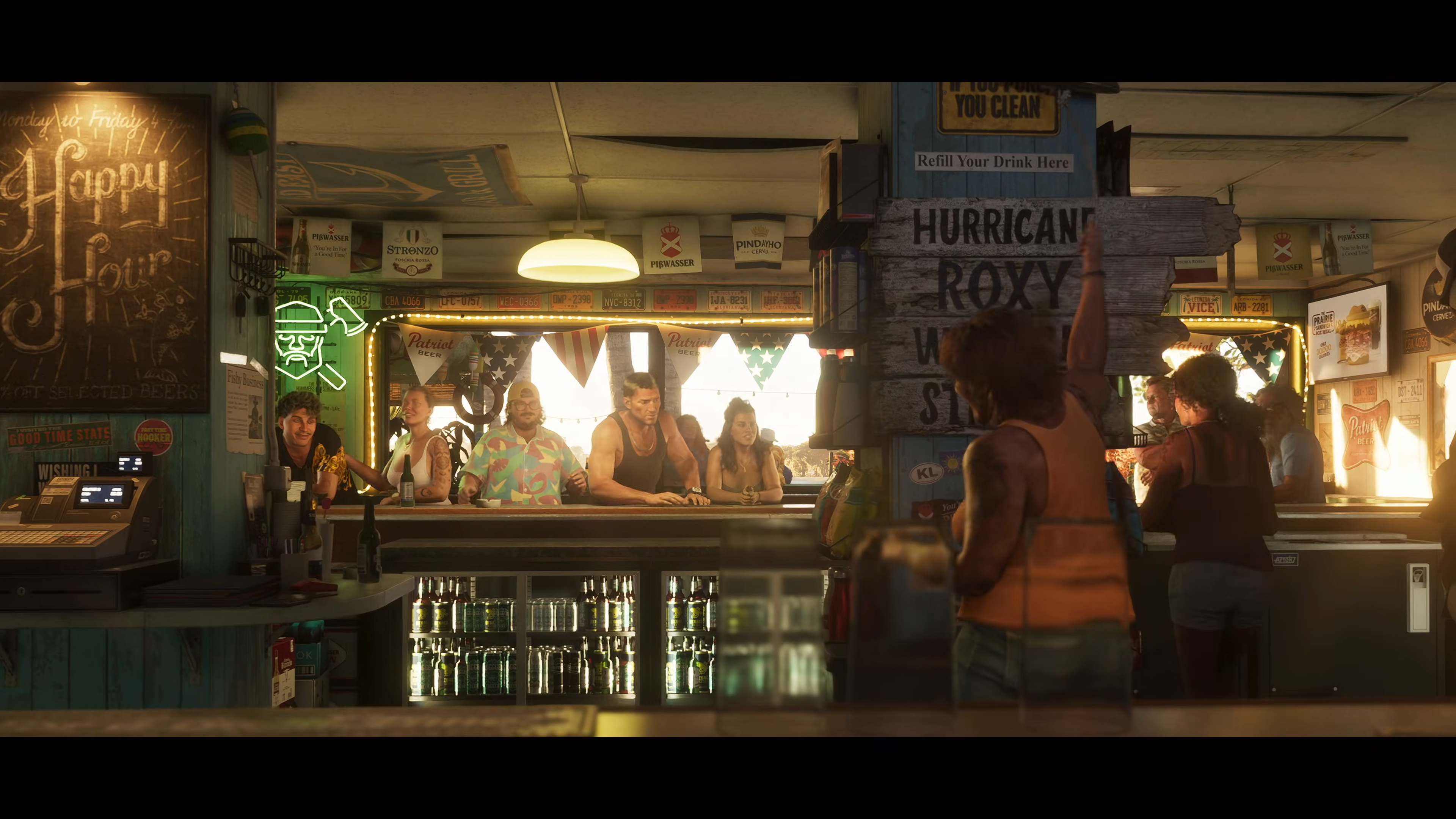 A screenshot from the second GTA 6 trailer, showing off a bar