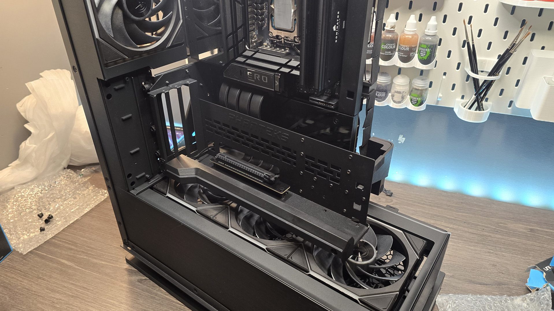 An RX 9070 XT gaming PC being built, step-by-step.