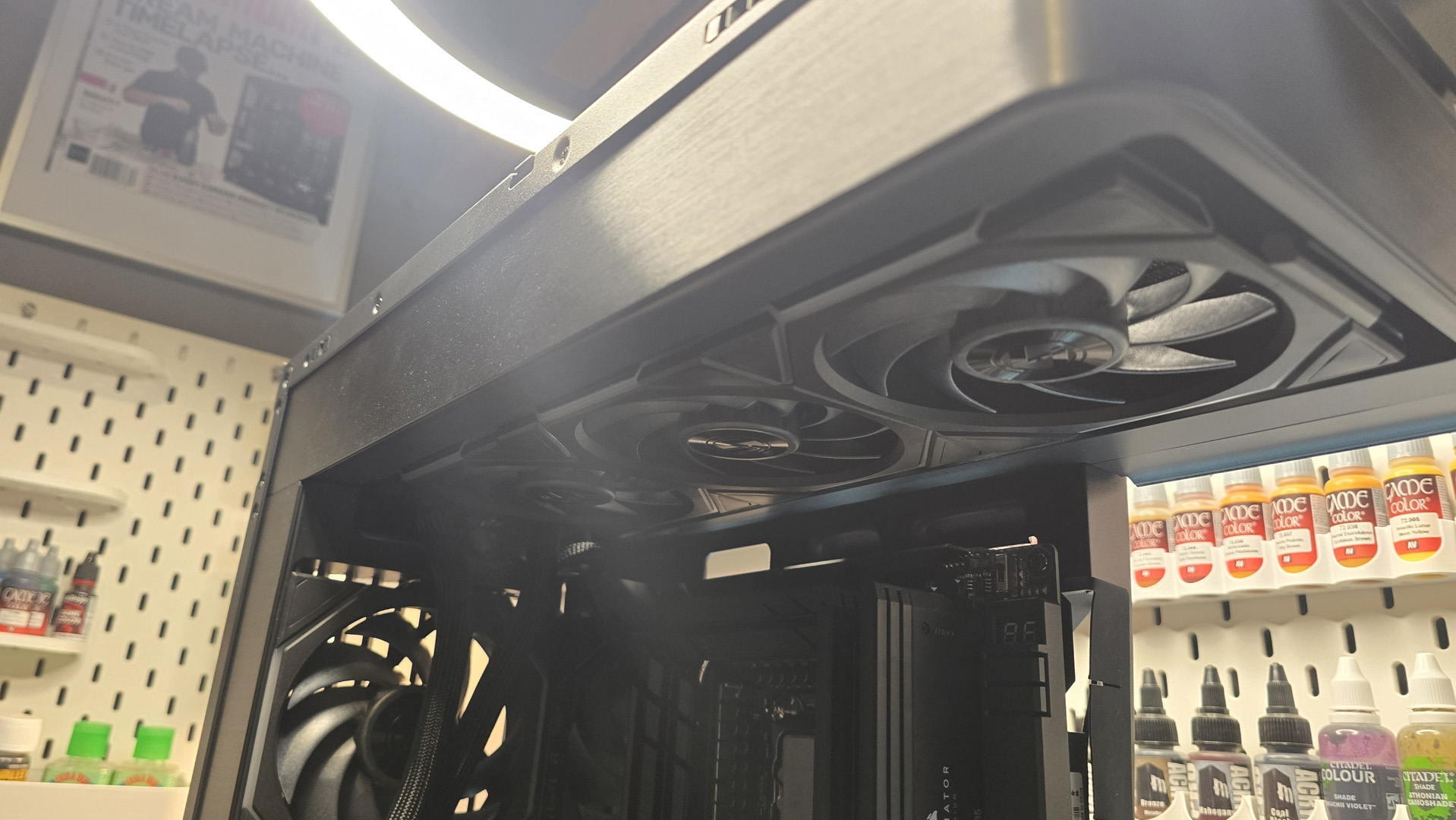 An RX 9070 XT gaming PC being built, step-by-step.
