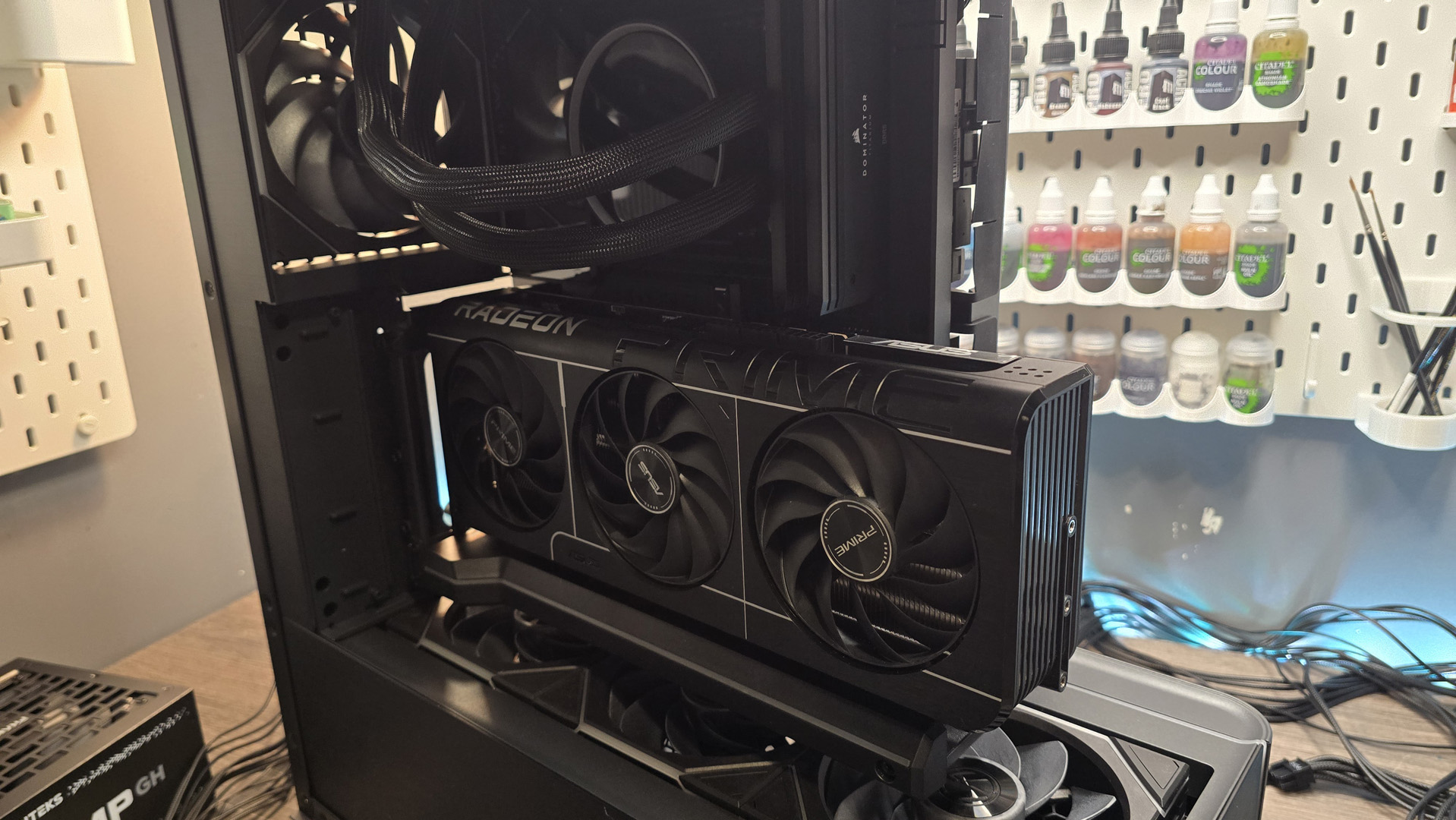 An RX 9070 XT gaming PC being built, step-by-step.