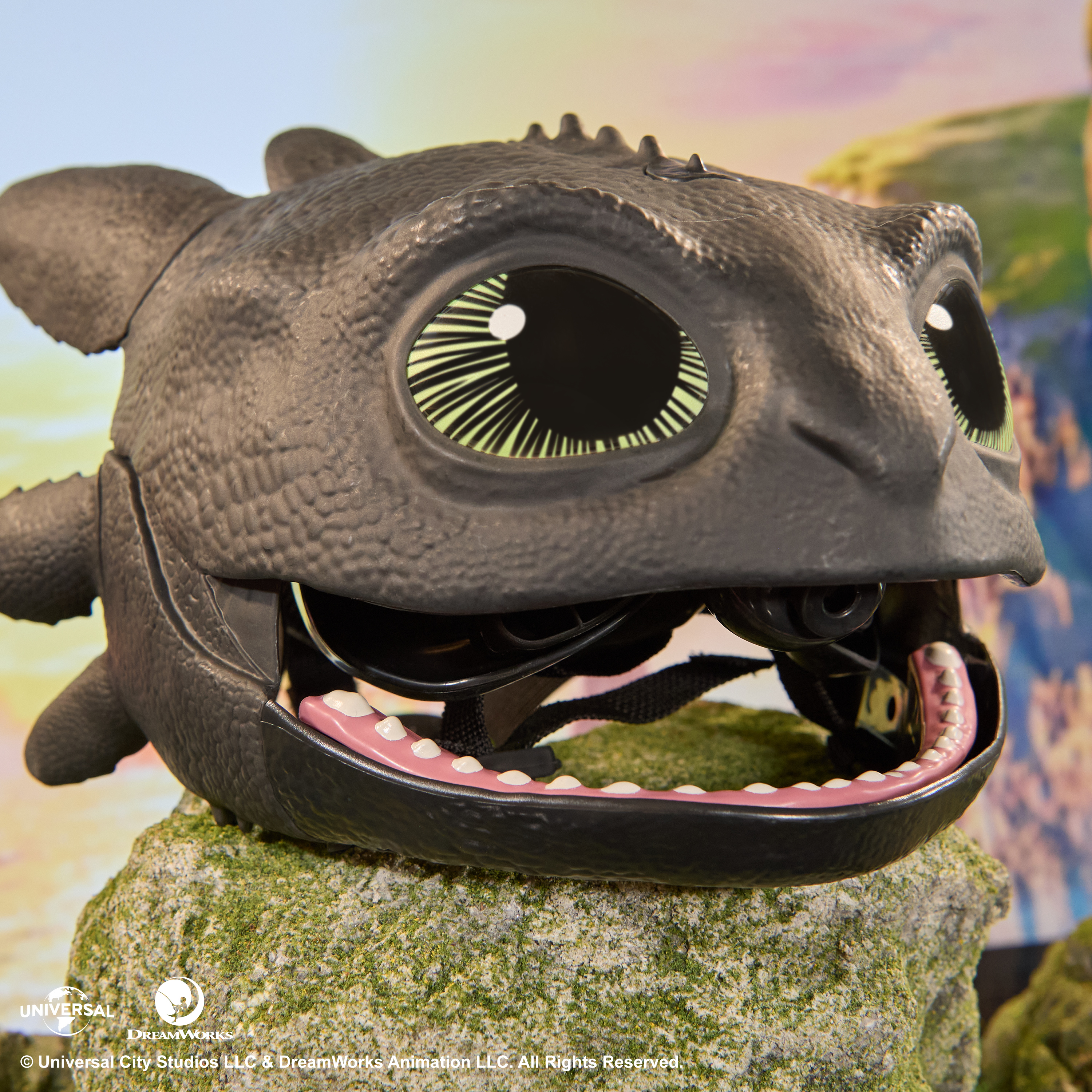 Up close on a wide-eyed Toothless mask Up close on a wide-eyed Toothless mask
