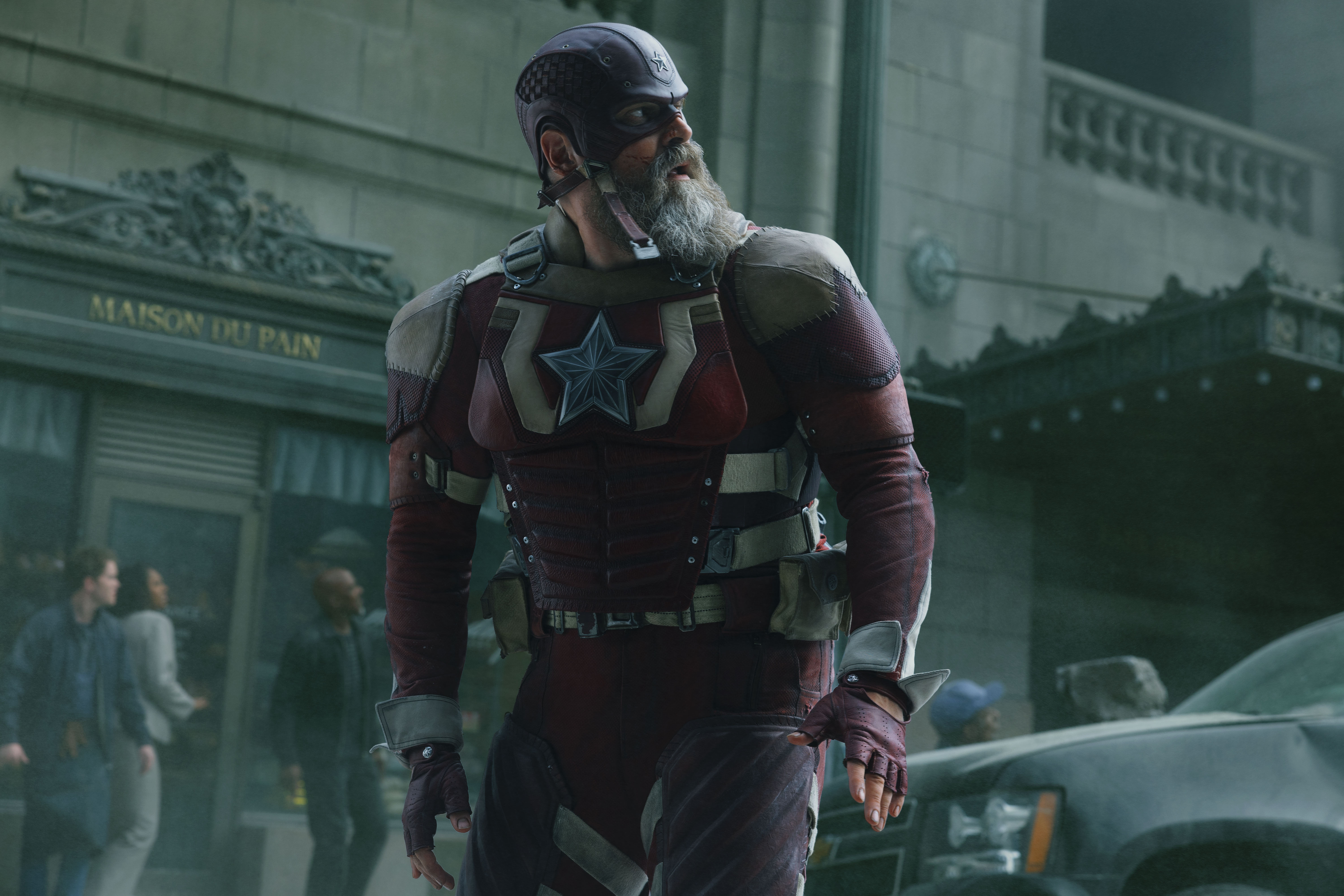 Red Guardian (David Harbour) looking over his shoulder during a battle Red Guardian (David Harbour) looking over his shoulder during a battle