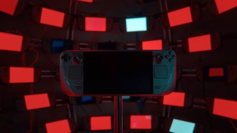 A Steam Deck floating in space