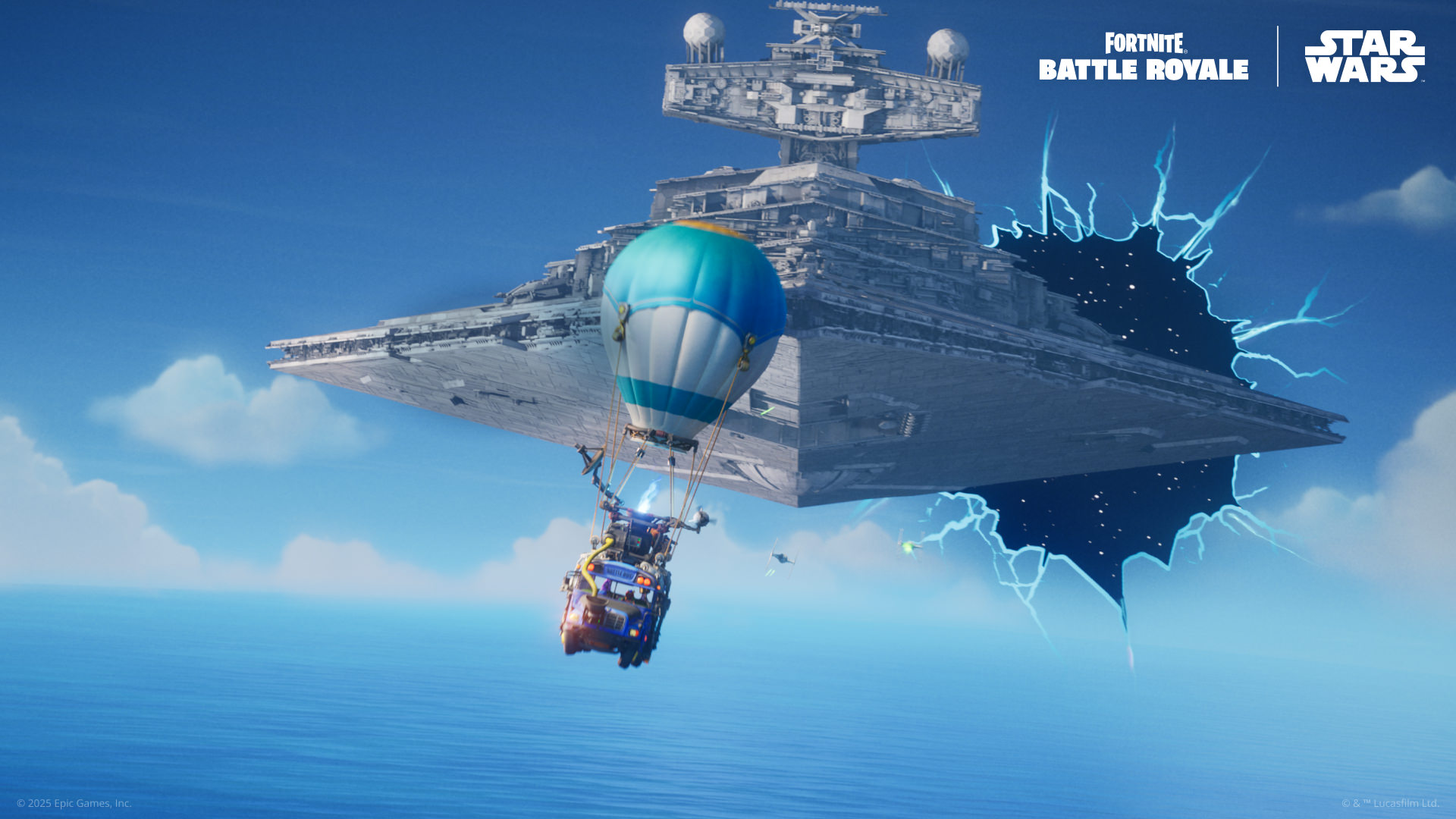 A Star Destroyer appears out of a rift in Fortnite