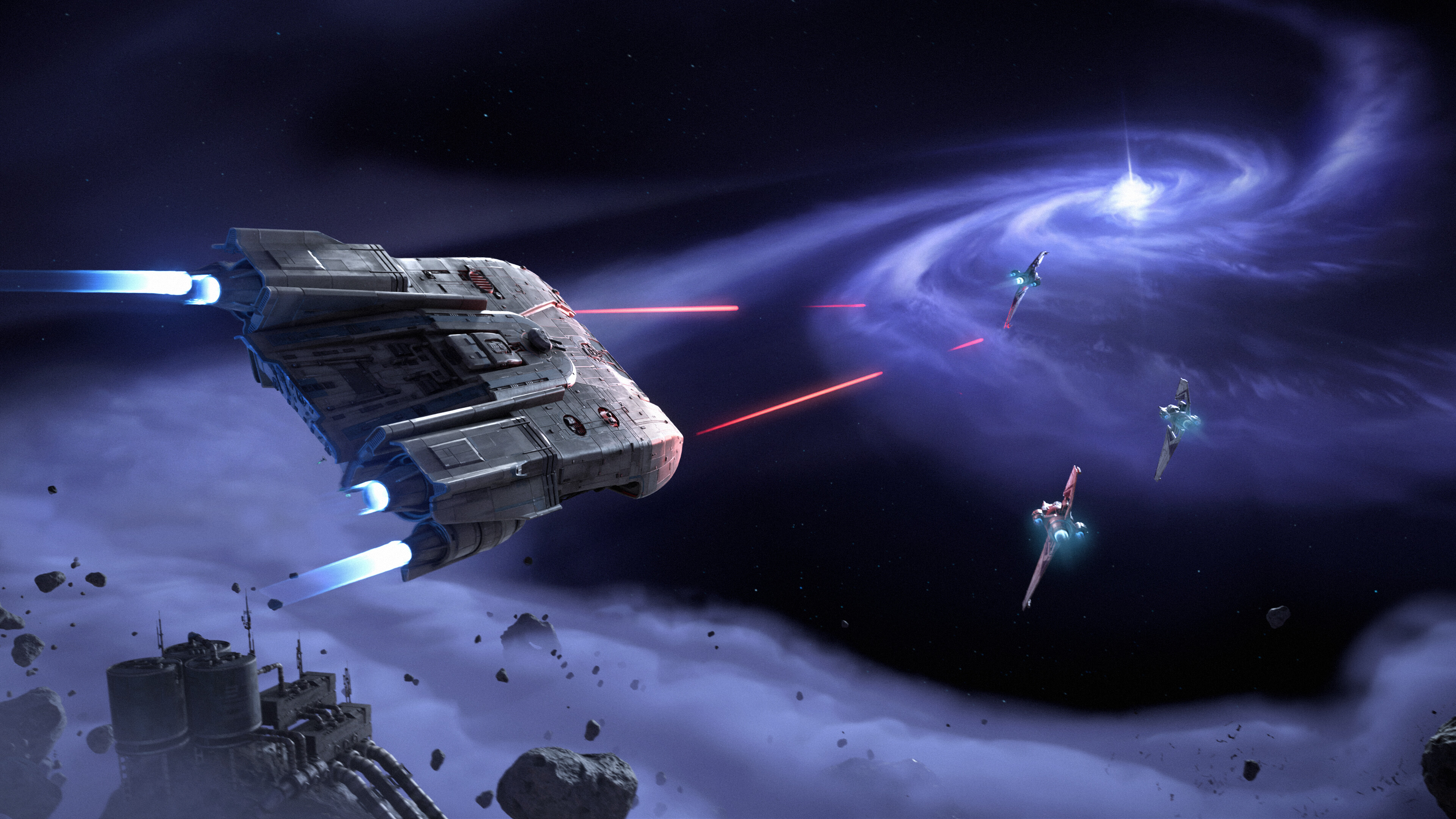 A spaceship battle in Star Wars Outlaws.