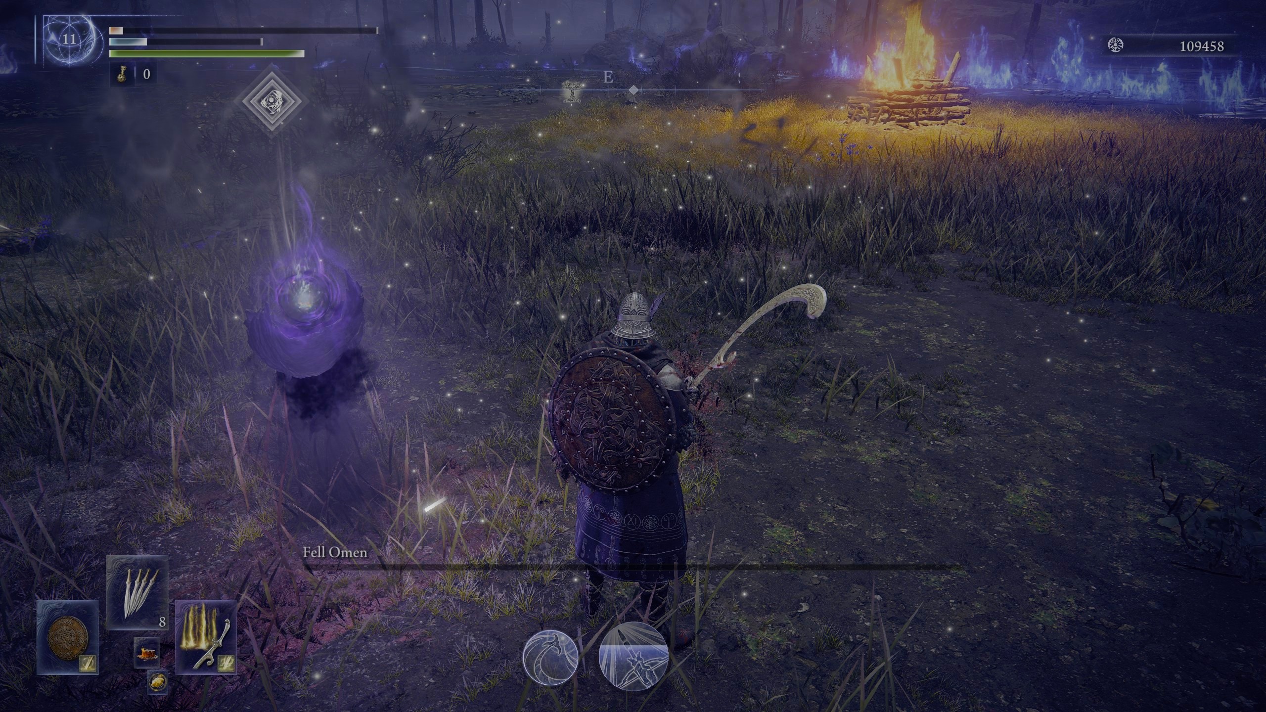 Nightreign character with low health having just beaten a boss.