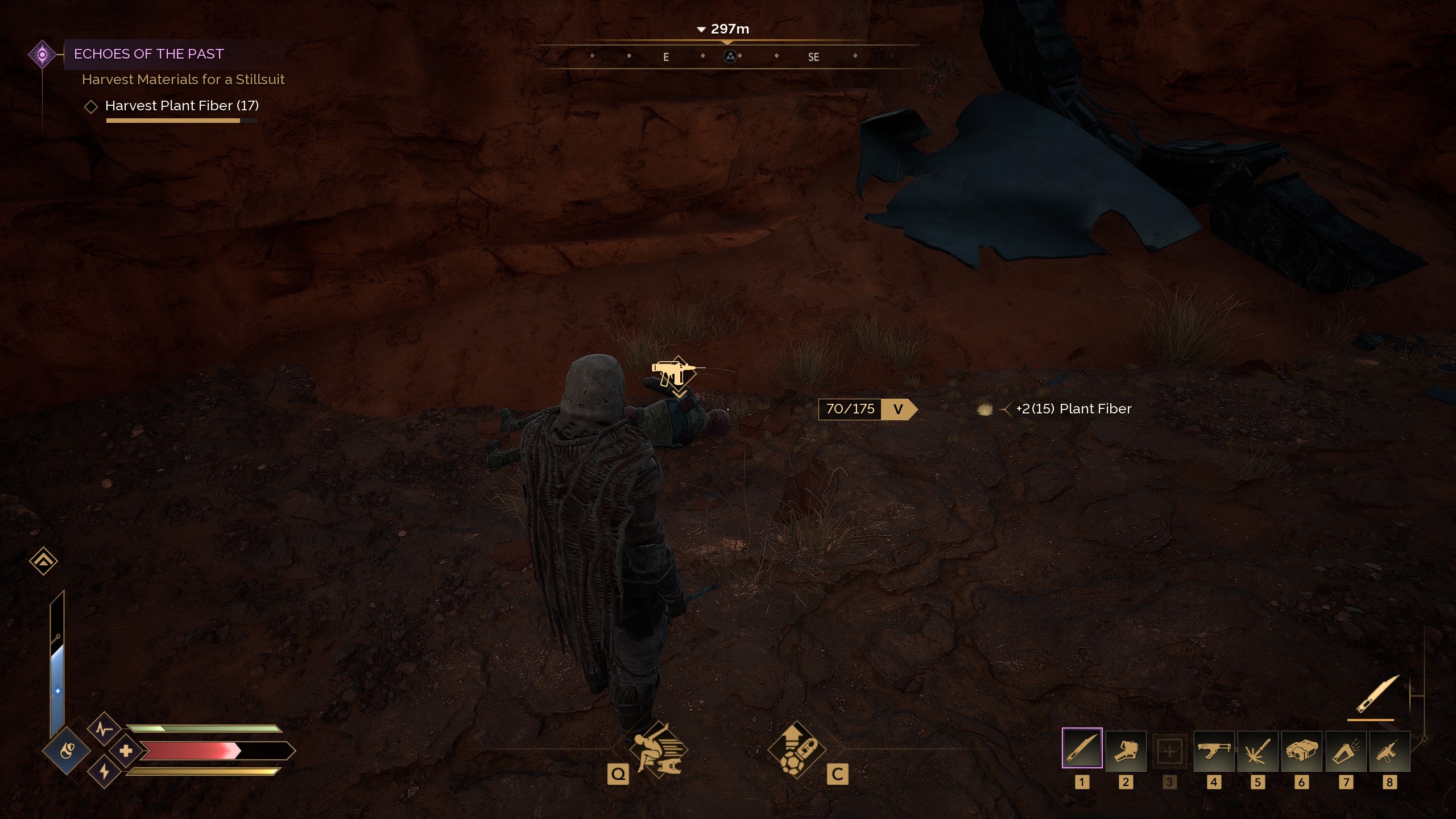 A Dune Awakening player standing over a fallen enemy, preparing to extract blood A Dune Awakening player standing over a fallen enemy, preparing to extract blood