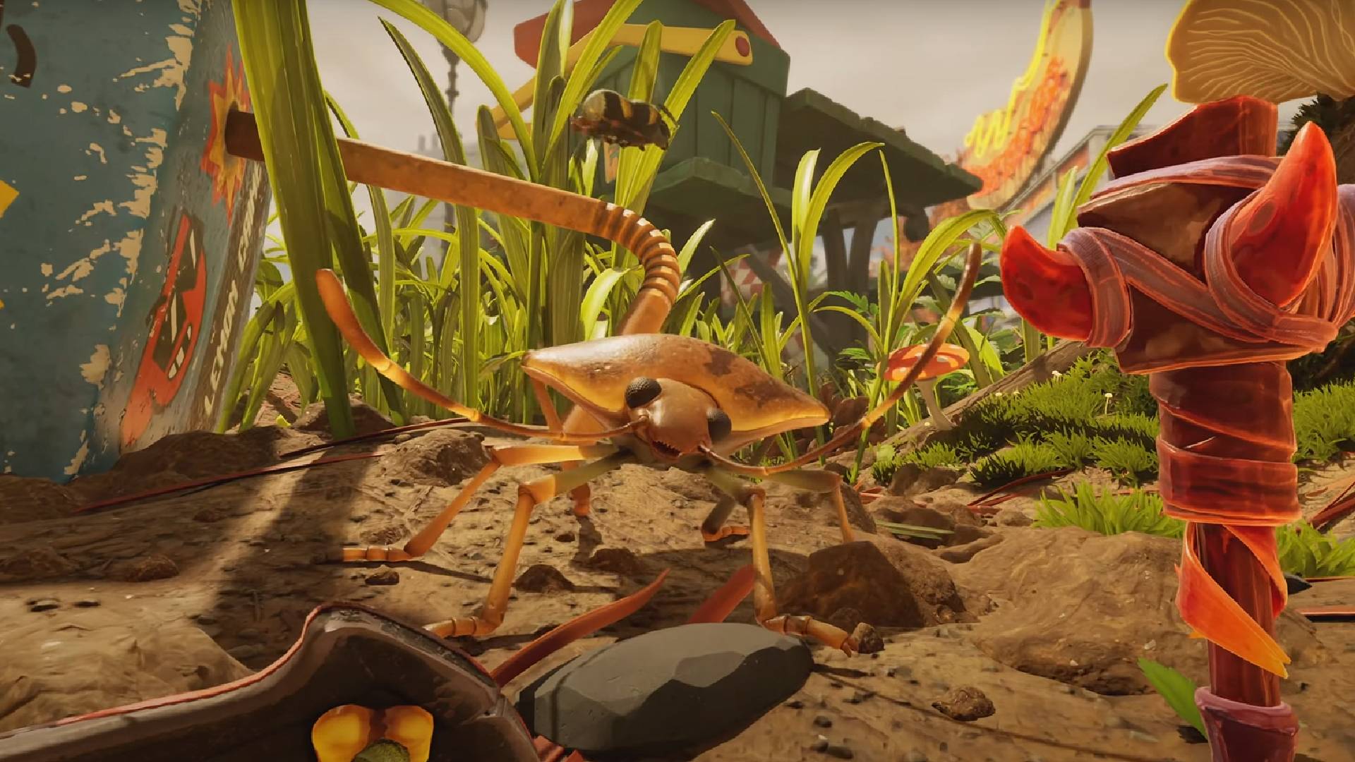 Player approaching a bug with a weapon in Grounded 2