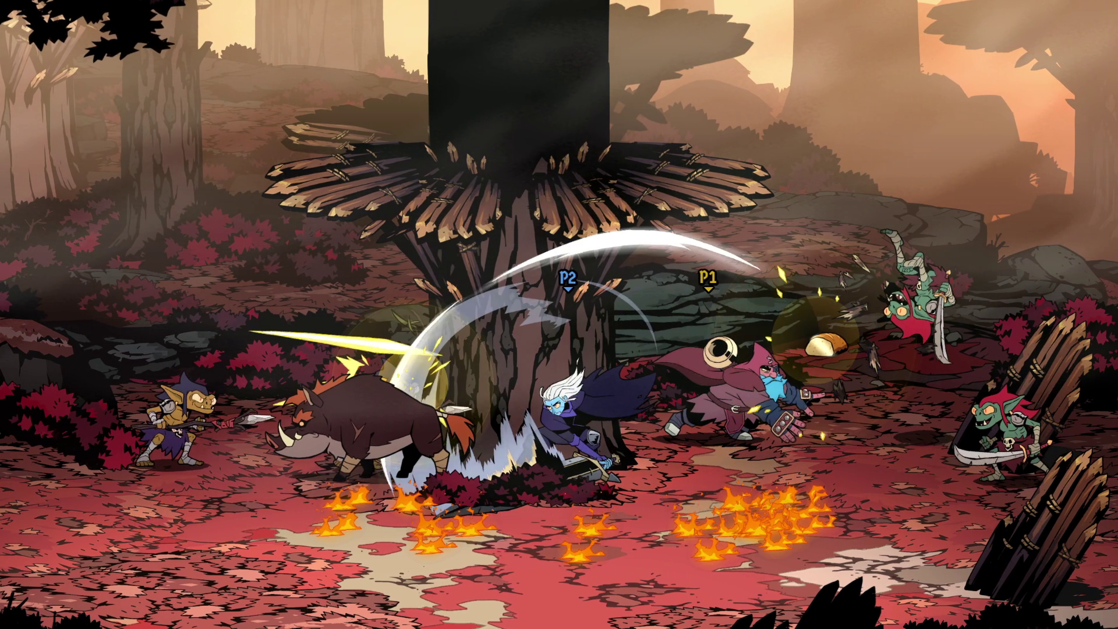 absolum screenshot showing characters fighting in a beat 'em up style