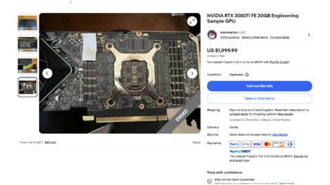An RTX 3080 Ti 20 GB engineering sample has been spotted on eBay for $2,000, proving Nvidia plays with all the goodies we never get