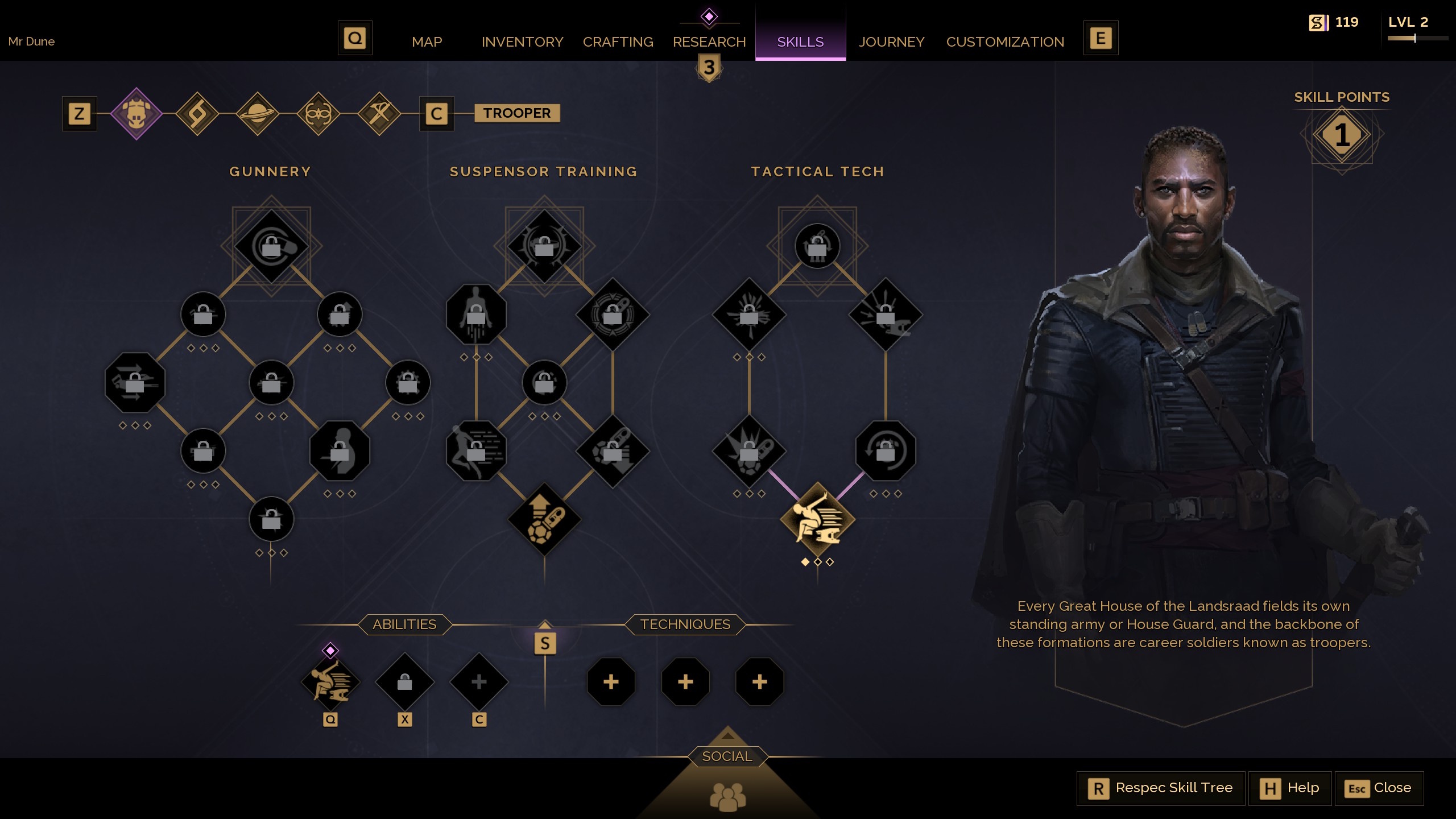 The Trooper skill tree in Dune Awakening