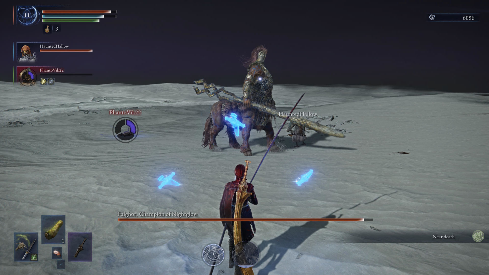 An Elden Ring Nightreign screenshot showing Fulghor, Champion of Nightflow. One of the most difficult bosses in the game, Fulghor is a one-arm centaur wolding a large spear.