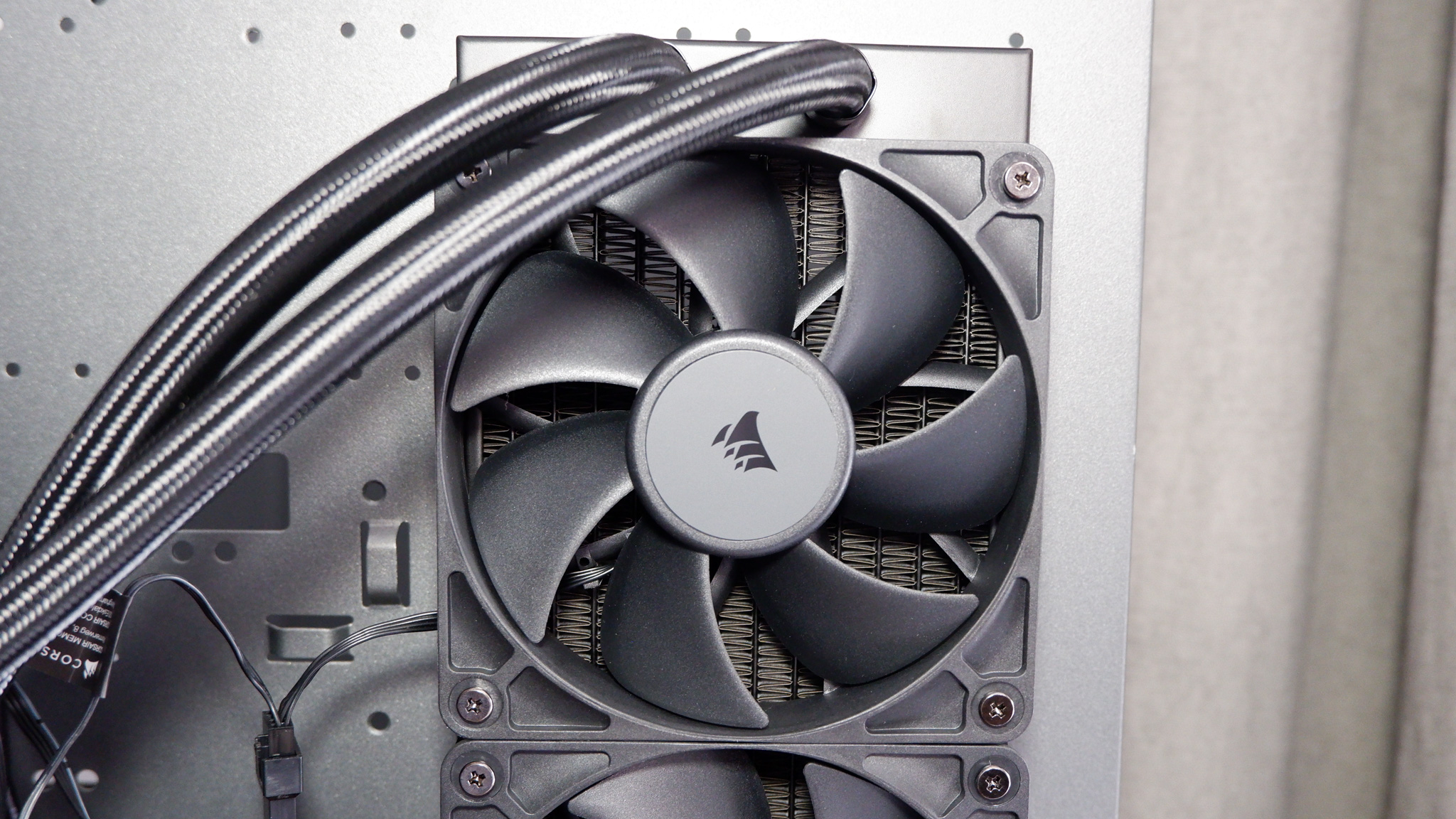 Corsair Nautilus 360 RS liquid cooler set-up on a test bench.