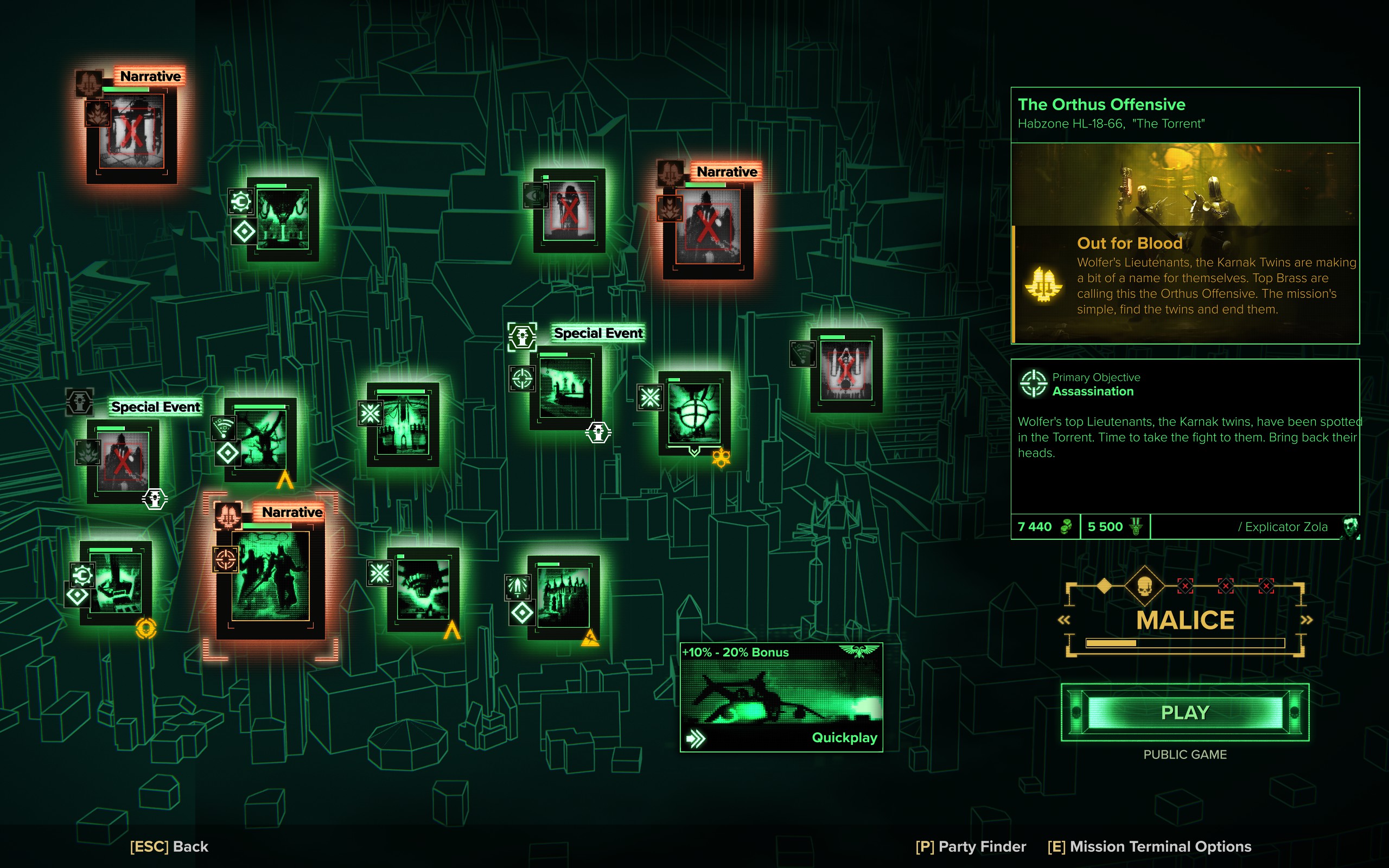 A mission board with a narrative mission selected on 