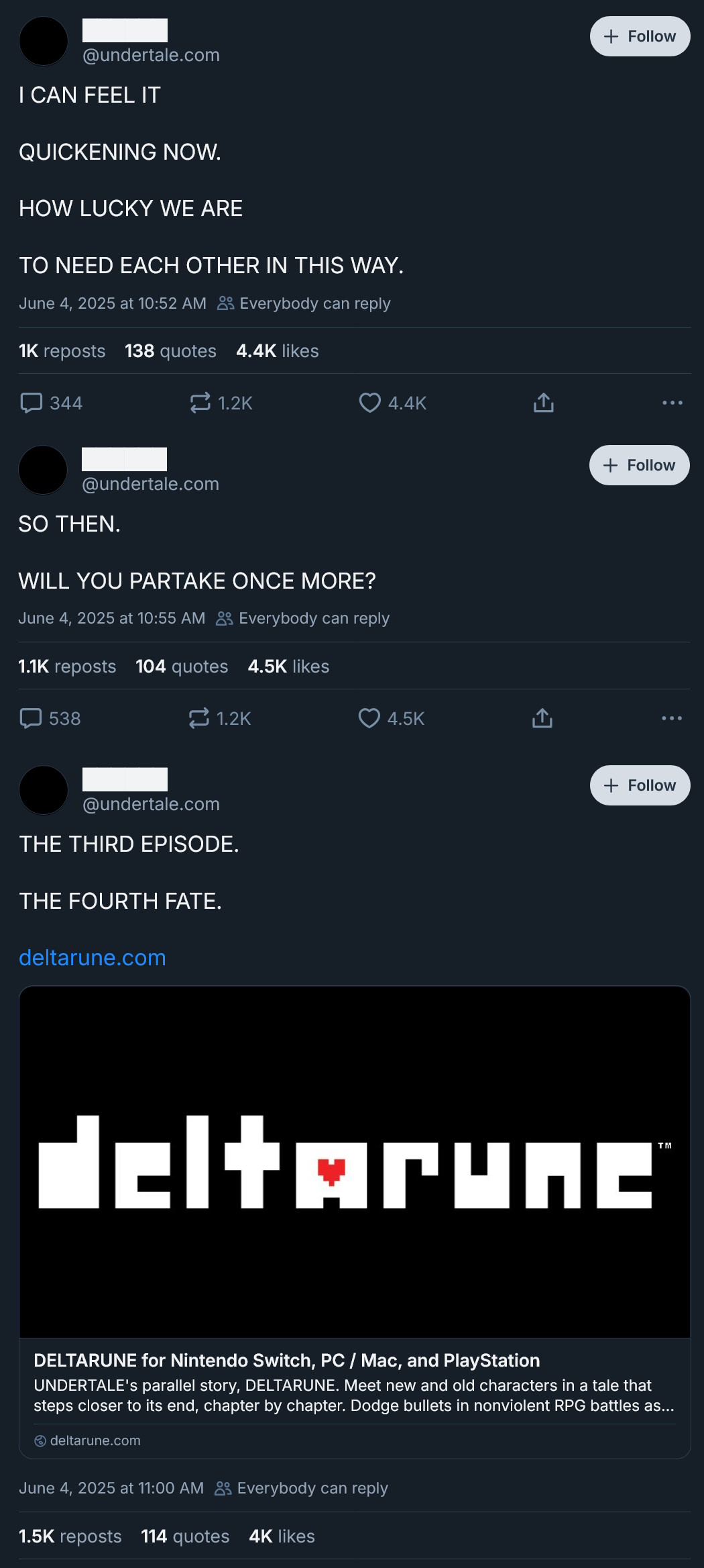 HOW LONG HAS IT BEEN. DAYS THAT FELT LIKE YEARS. YEARS THAT FELT LIKE DAYS. AND YET, NO MATTER HOW MUCH TIME PASSES, IT STILL TREMBLES. OUR BEAUTIFUL CONNECTION. I CAN FEEL IT QUICKENING NOW. HOW LUCKY WE ARE TO NEED EACH OTHER IN THIS WAY. SO THEN. WILL YOU PARTAKE ONCE MORE?