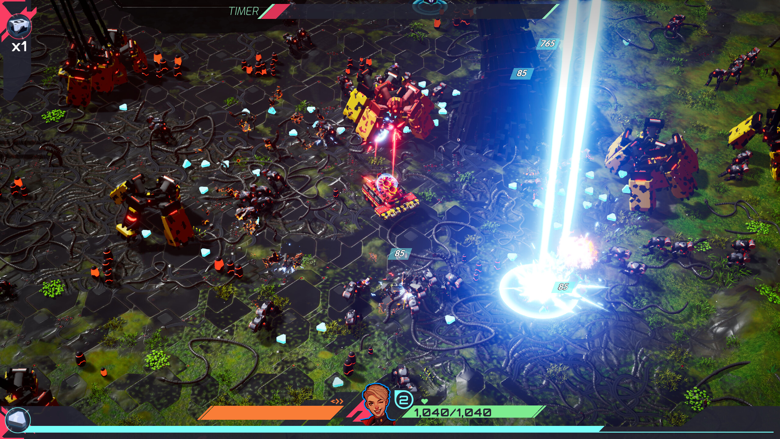 A vehicle attacking a base in TerraTech Legion.