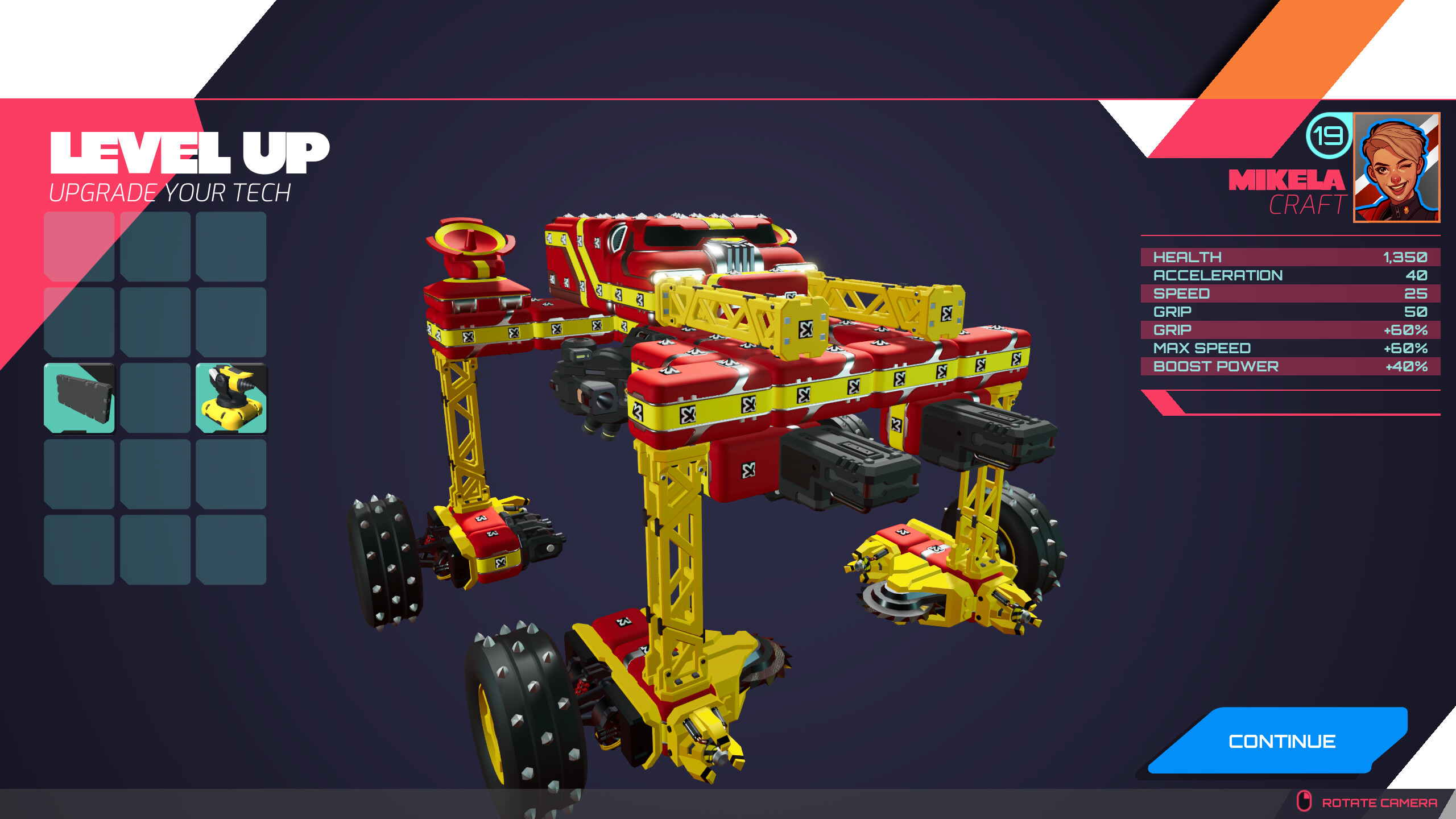 An odd car with wheels on stilt-like extensions in TerraTech Legion.