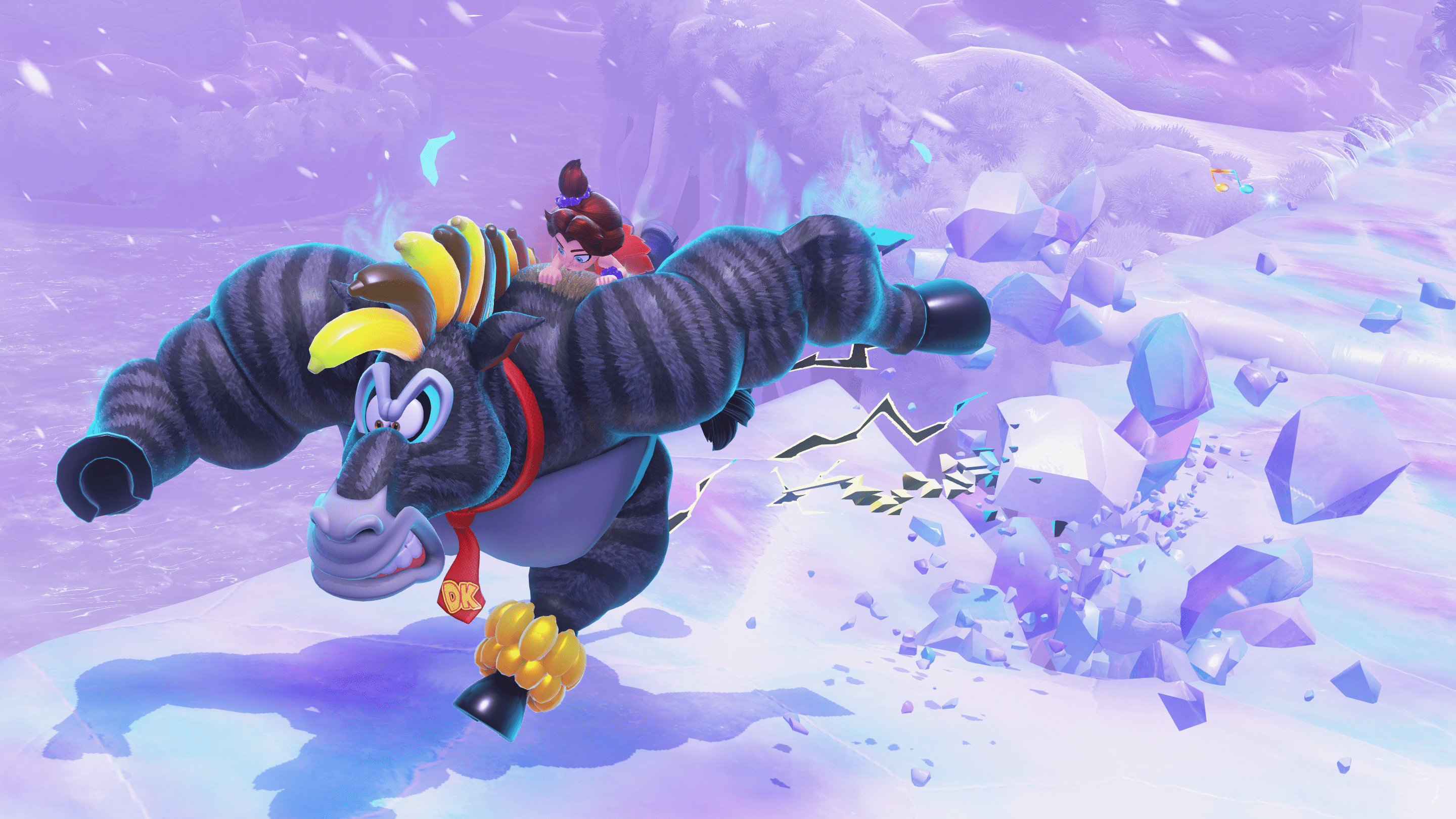 Donkey Kong turning into a Zebra and dashing across the icy tundra. 