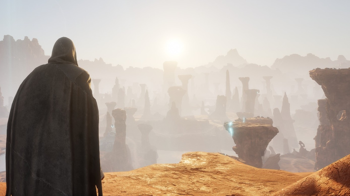 Looking out over Dune: Awakening's mesas