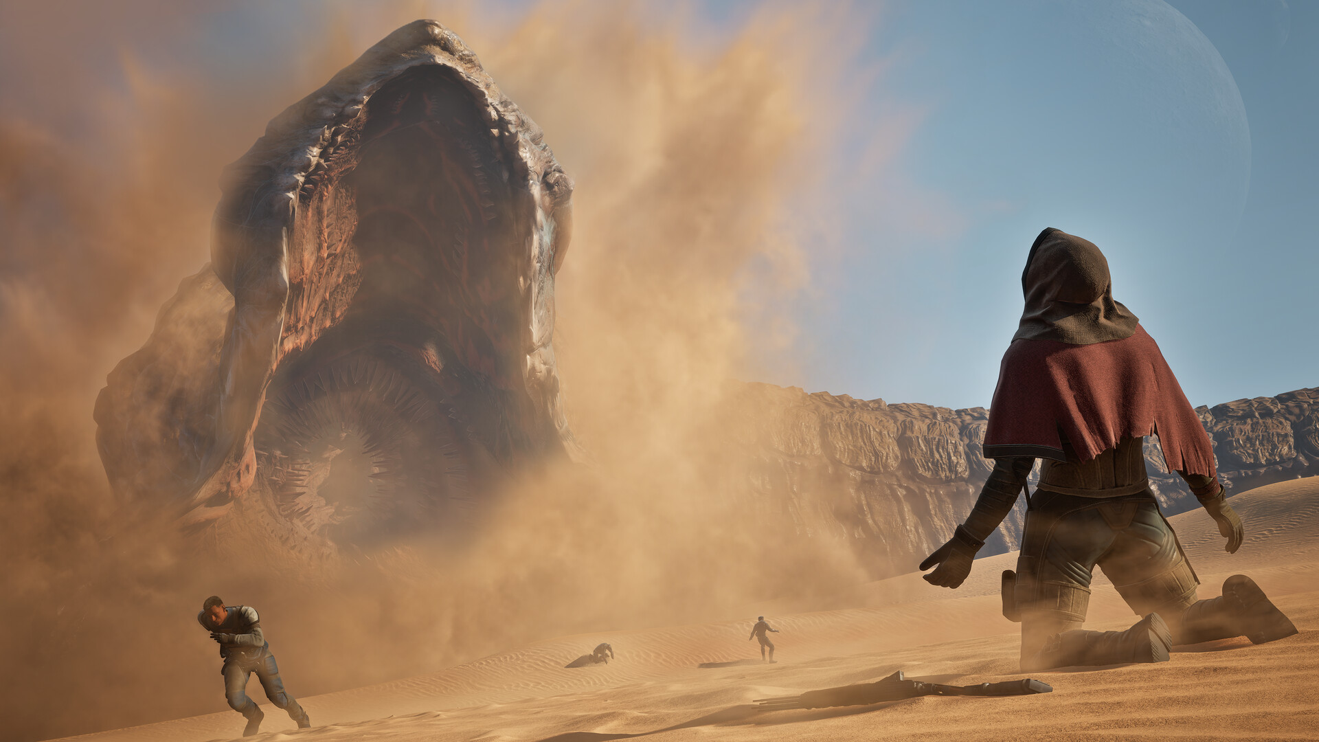 Being swallowed by a sandworm in Dune: Awakening