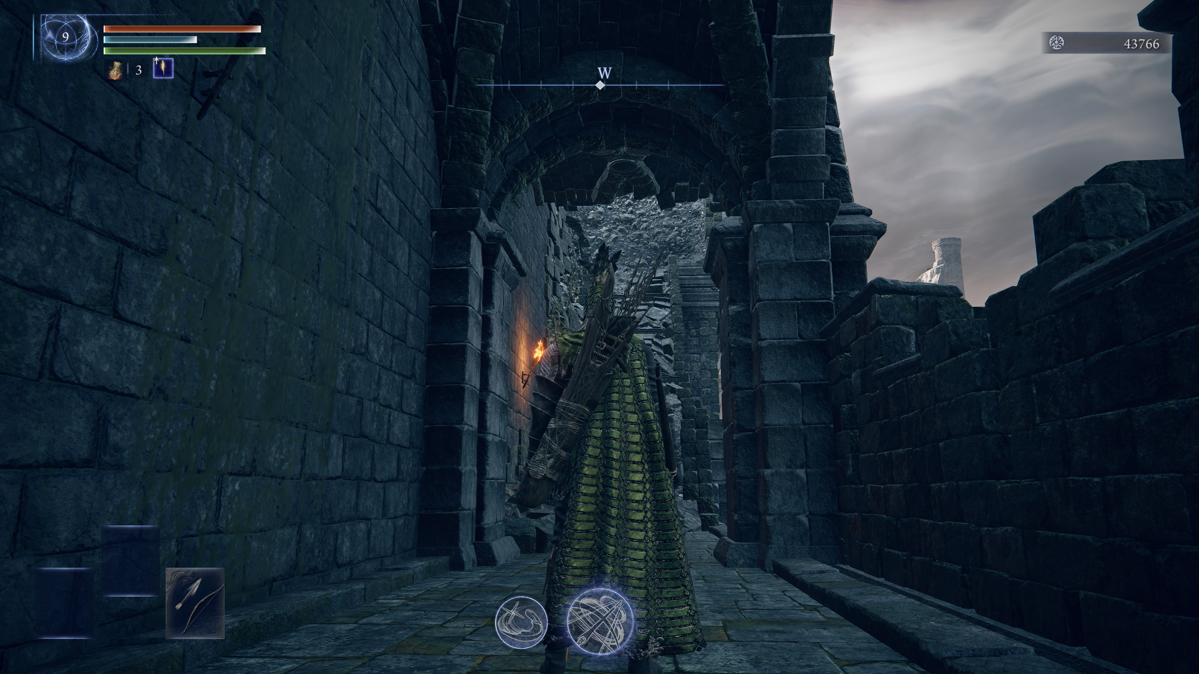 Elden Ring Nightreign character Ironeye standing in front of castle walls